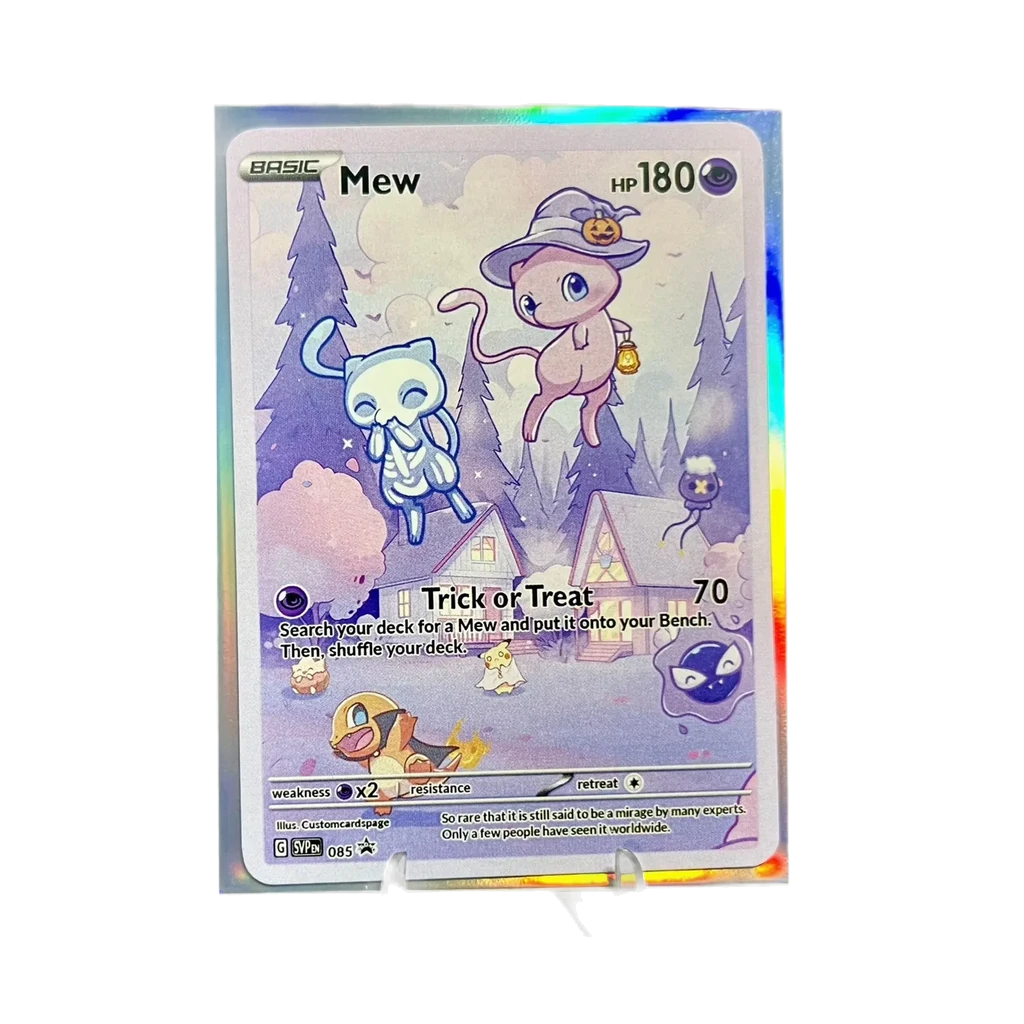 Mew, Ghastly, Pikachu & Charmander Trick or Treat Fan Art Card w/ Holo Sleeve