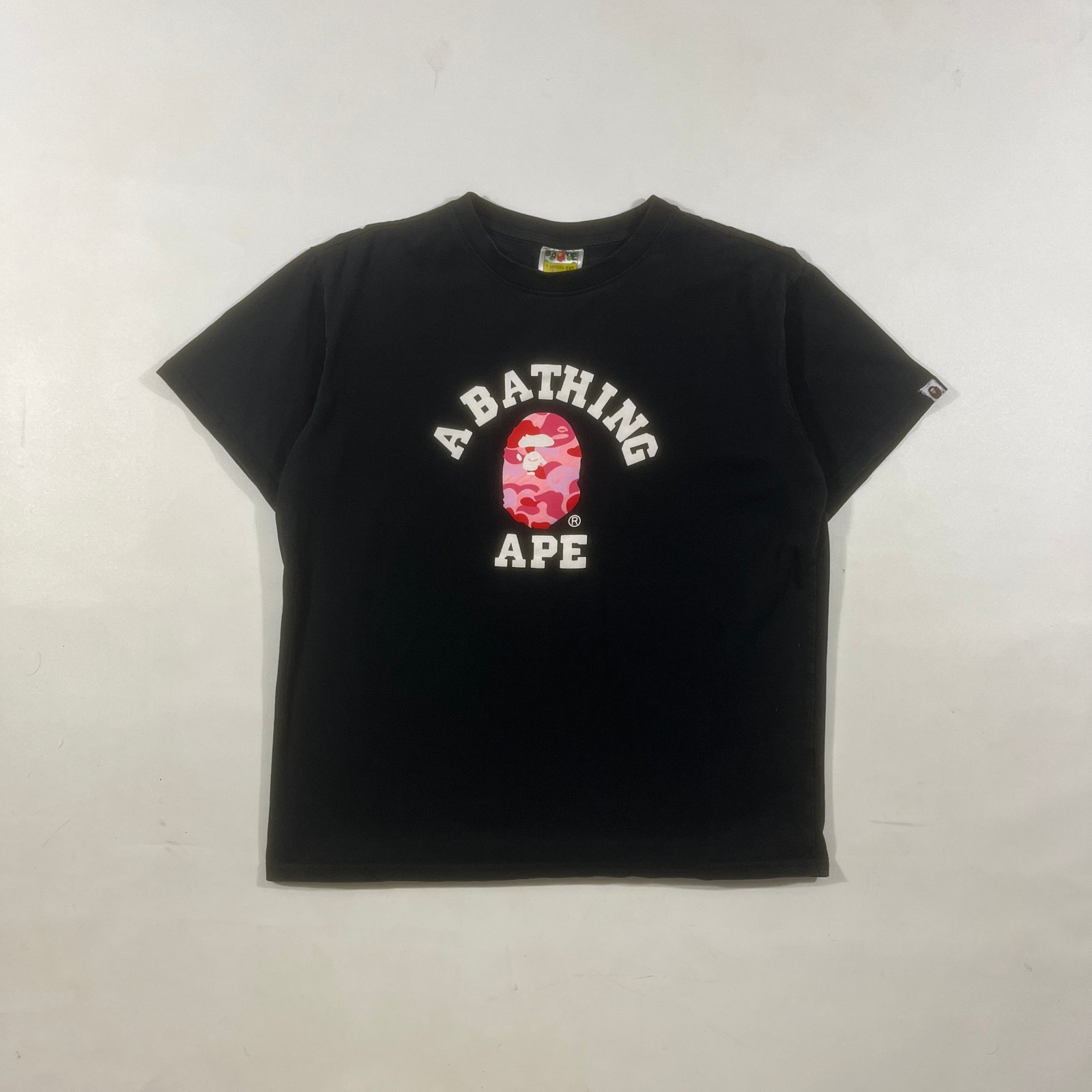 A Bathing Ape BAPE Pink Camo College Logo Black Tee 2XL