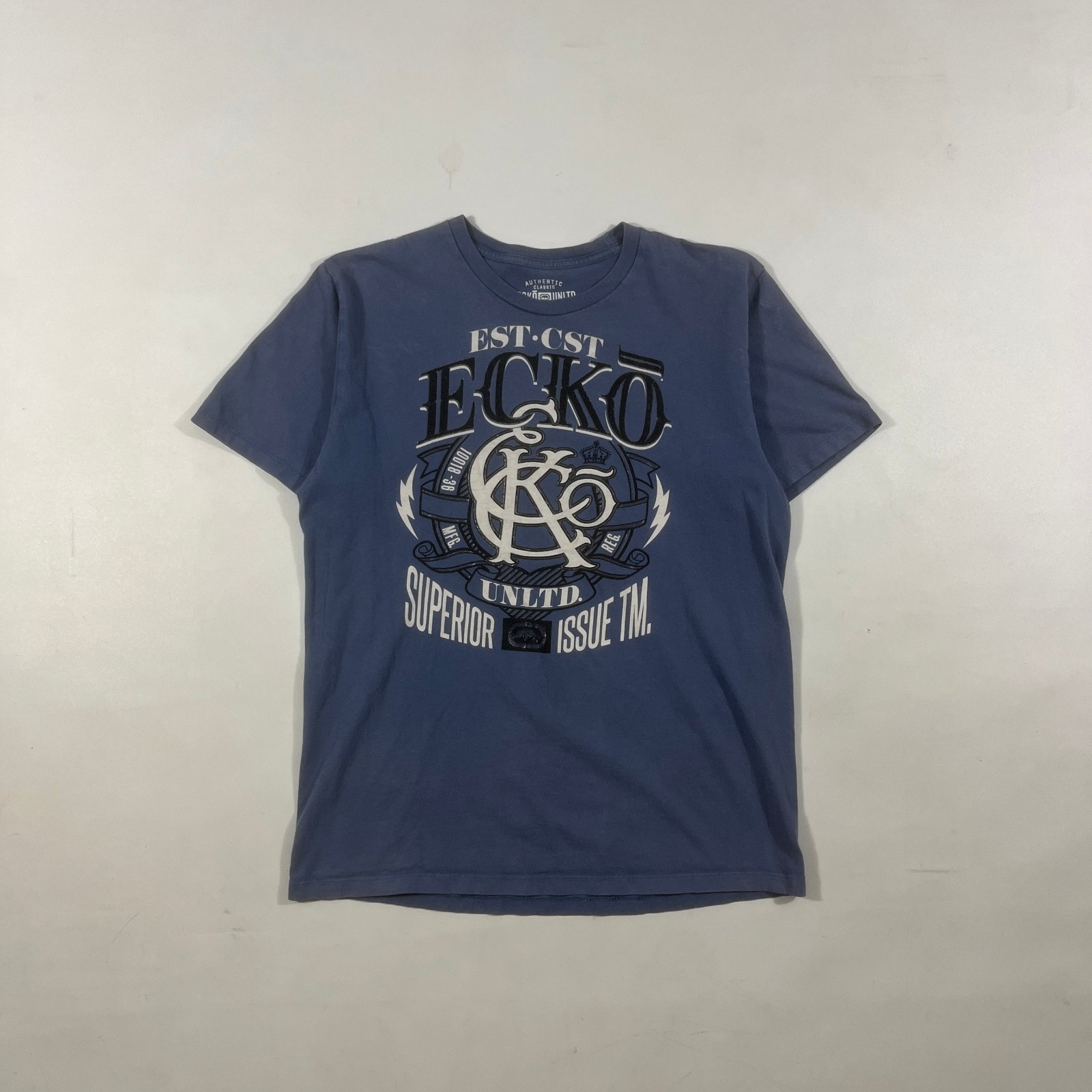 Ecko Unltd Blue Graphic Logo Print T-Shirt Large Y2K Streetwear Tee