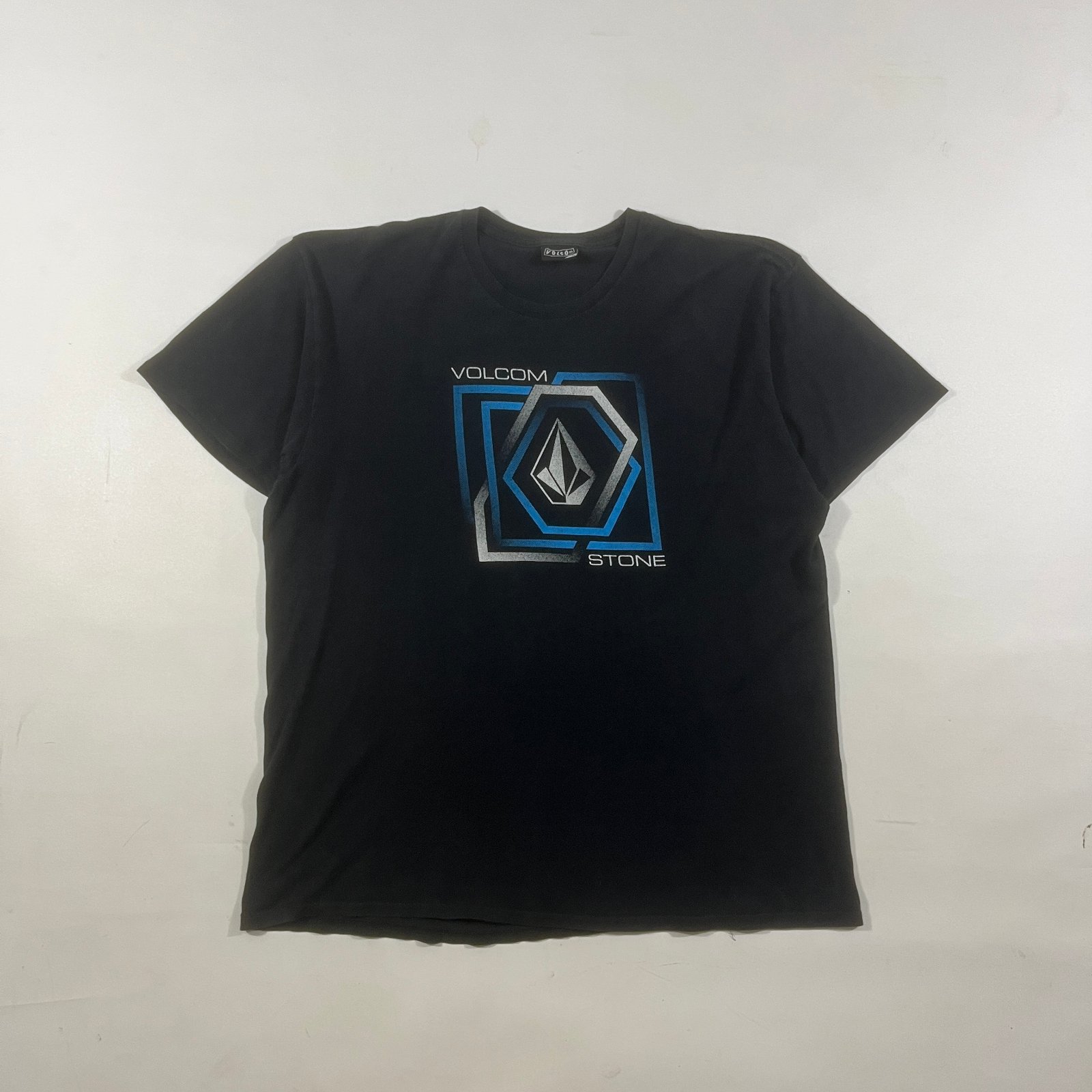 Volcom Stone Black Blue Silver Center Logo Skate Surf Tee XL
