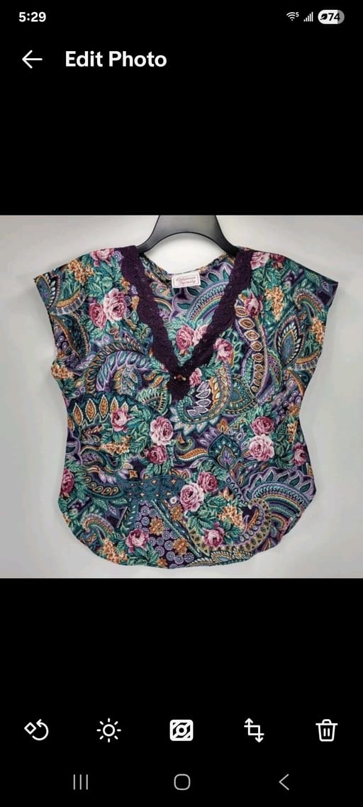 Womens Medium California Dynasty Vintage Floral Lace Polyester Satin Top Blouse USA