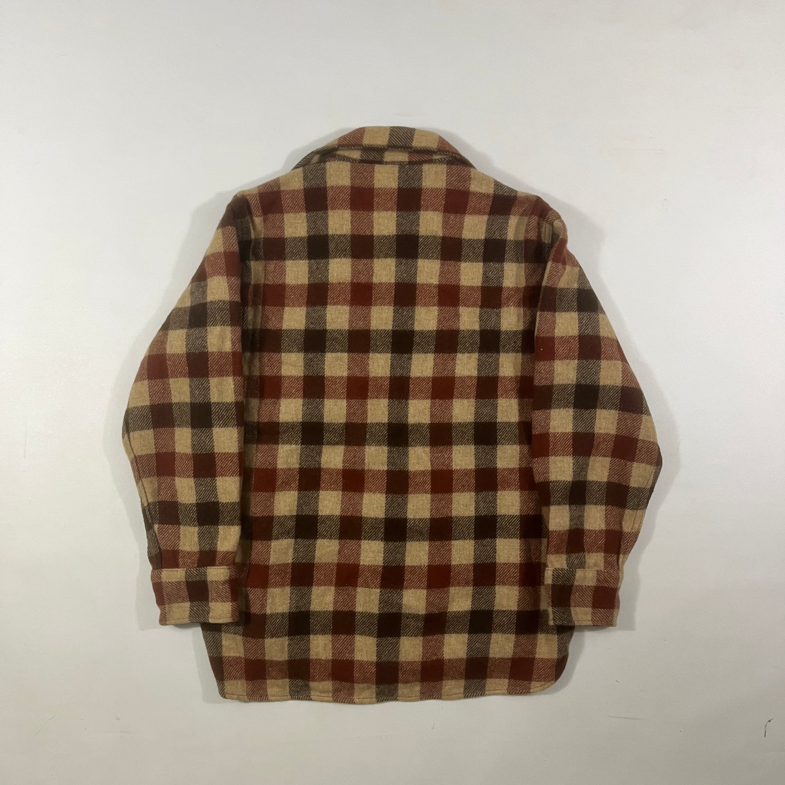 Vintage 80s Woolrich Brown Tan Buffalo Check Wool Flannel Shirt Jacket M