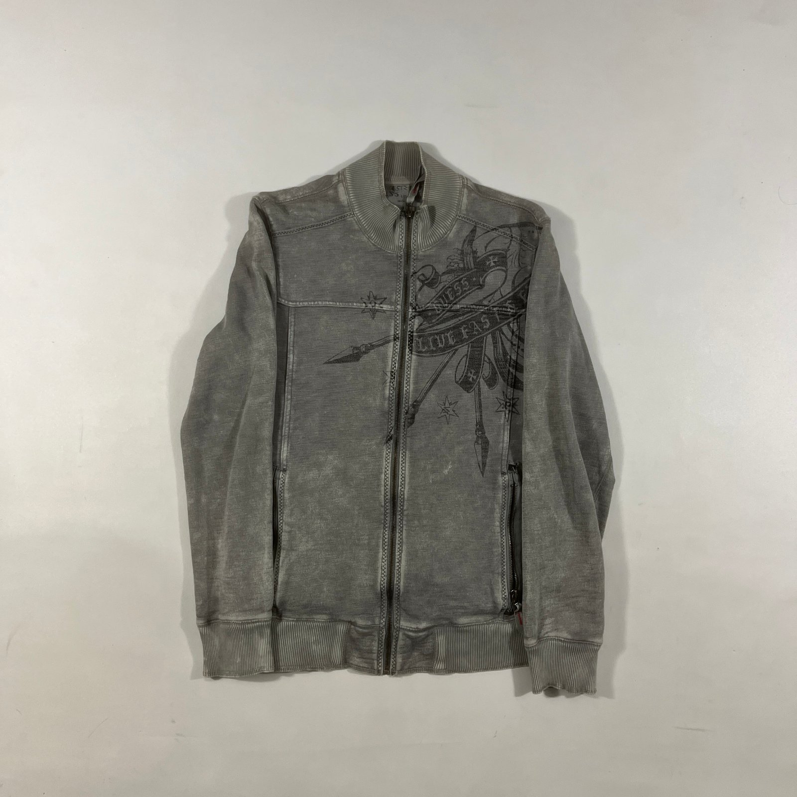 Guess Los Angeles Devil On The Run Acid Wash Full Zip Sweatshirt Jacket S