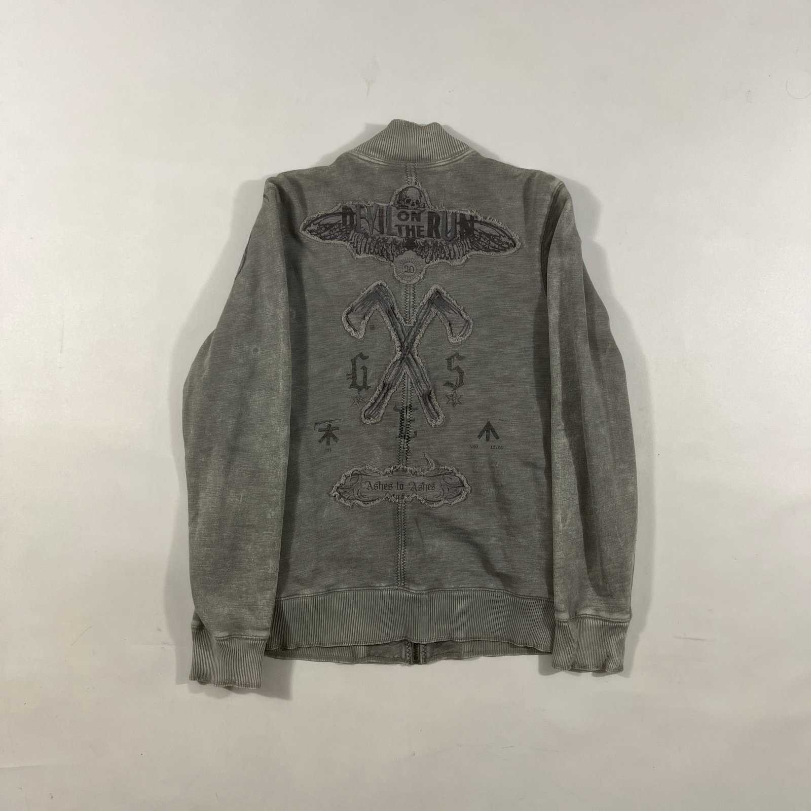 Guess Los Angeles Devil On The Run Acid Wash Full Zip Sweatshirt Jacket S