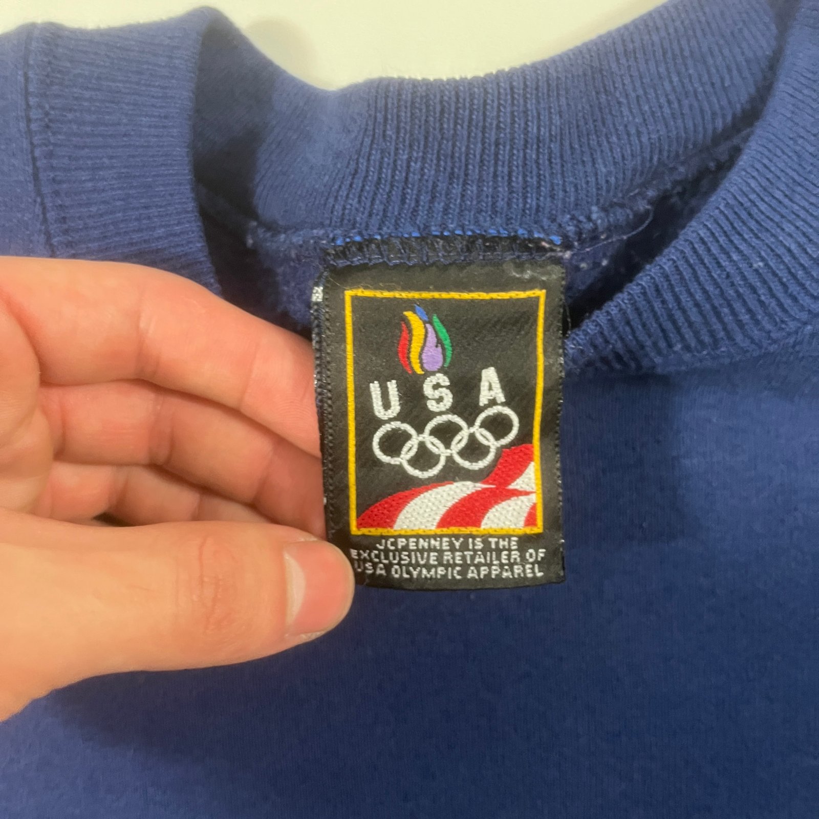 Vintage 90s USA Olympic Apparel JCPenney Navy Blue Embroidered Crewneck Sweatshirt XL