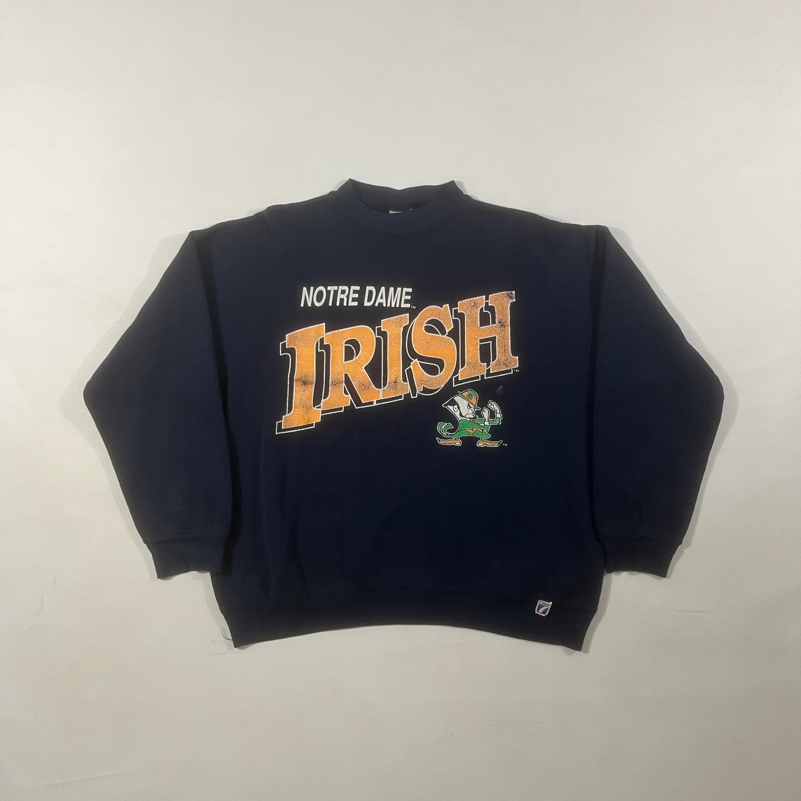 Vintage 90s Logo 7 Notre Dame Fighting Irish Leprechaun Navy Crewneck Sweatshirt XL