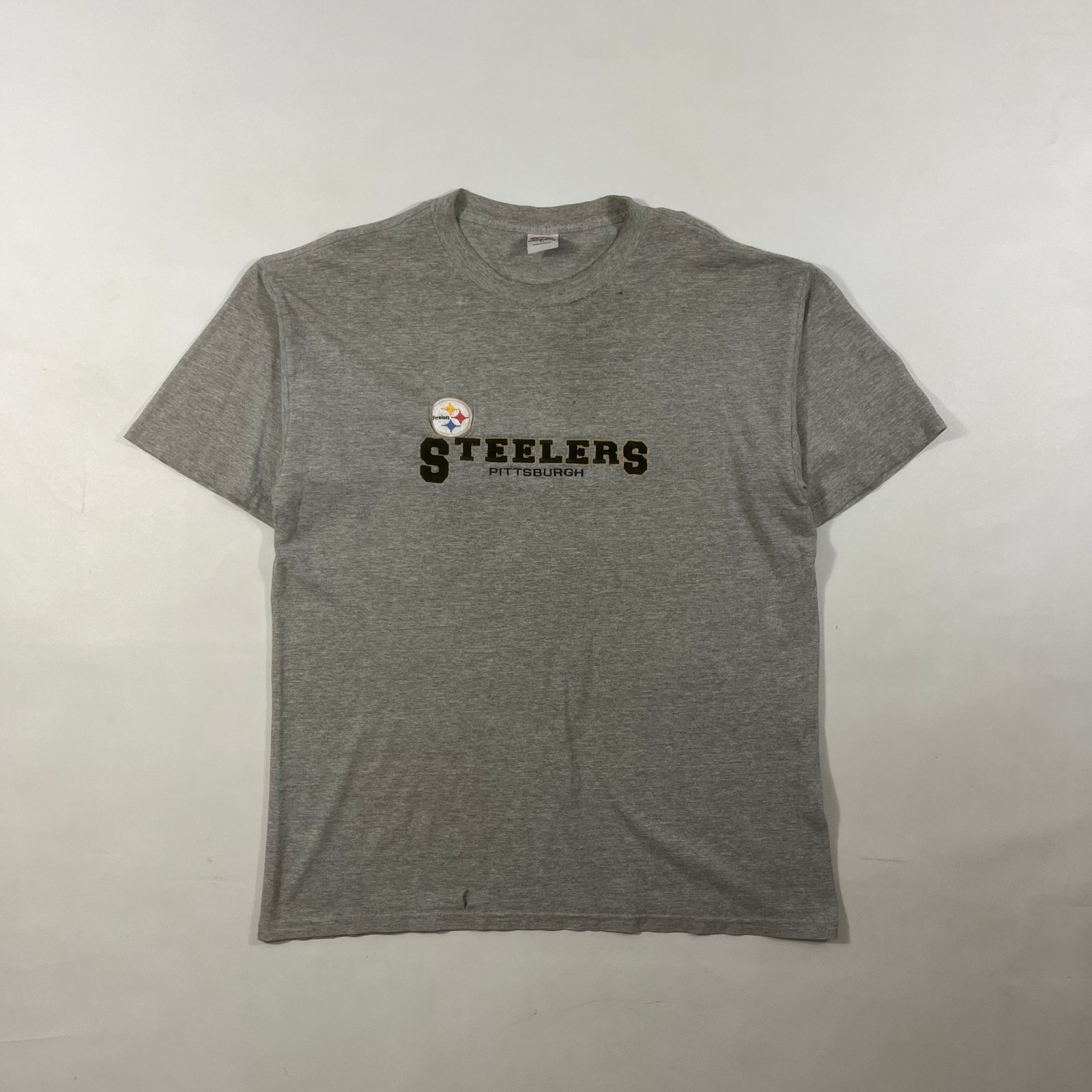 Vintage True Fan Pittsburgh Steelers Embroidered Spellout NFL Tee XL Gray