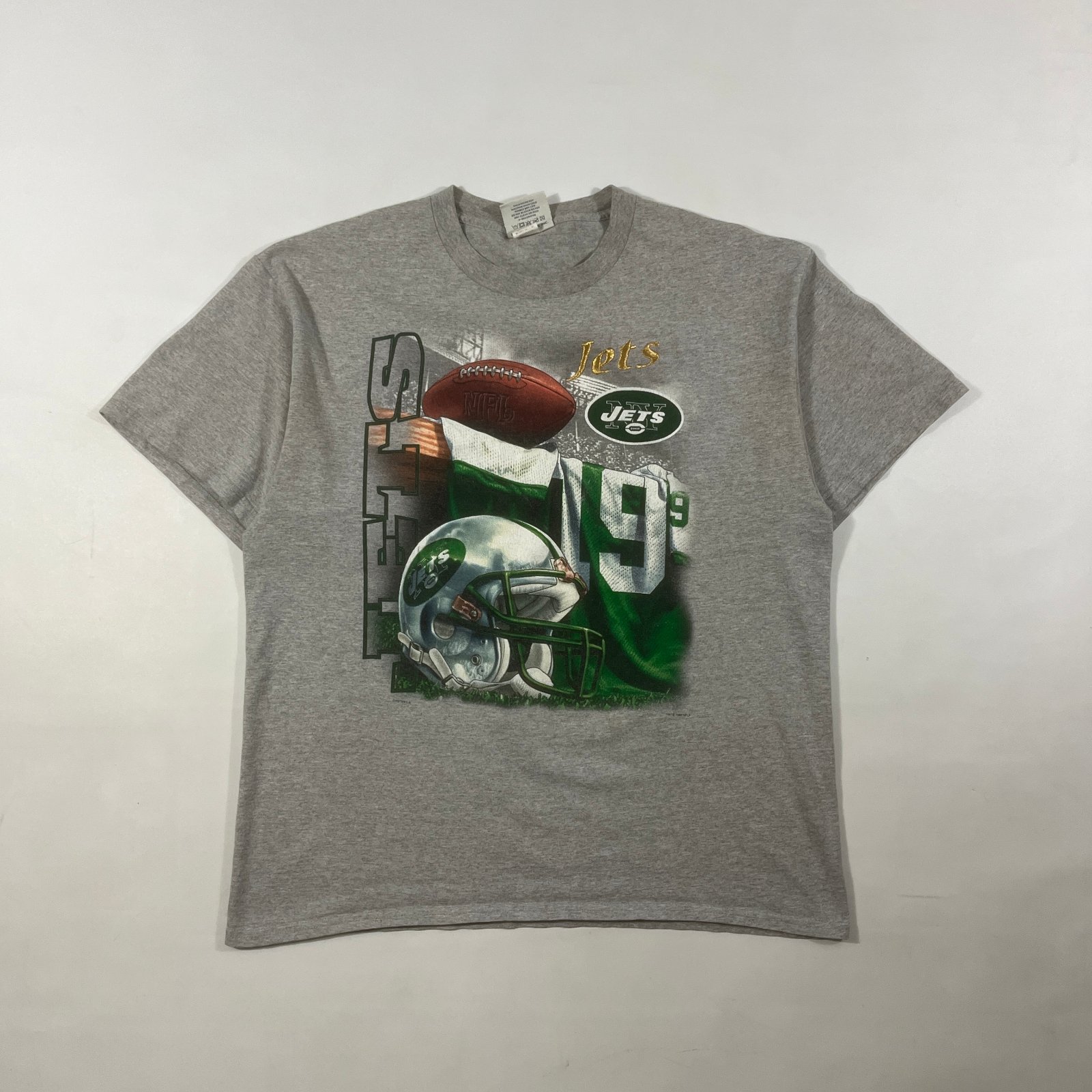 Vintage Lee Sport New York Jets NFL Helmet Graphic T-Shirt XL Gray
