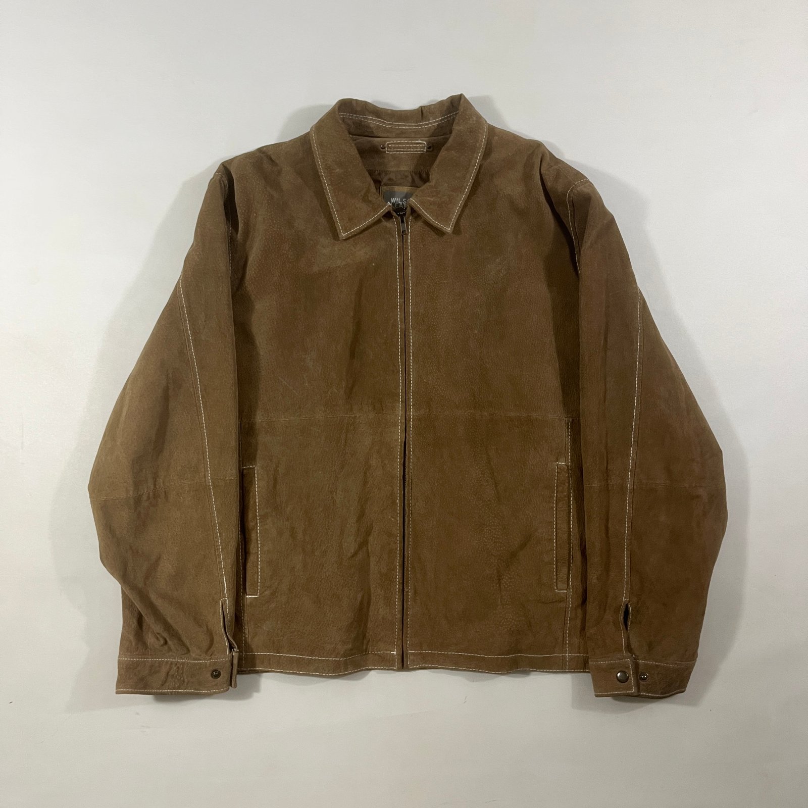 Vintage Wilsons Leather Brown Suede Zip Front Harrington Jacket 2XL