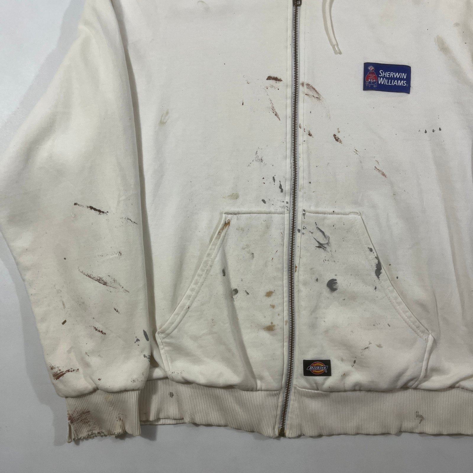 Vintage Dickies Sherwin Williams Painters Zip Up Hoodie White Workwear XL