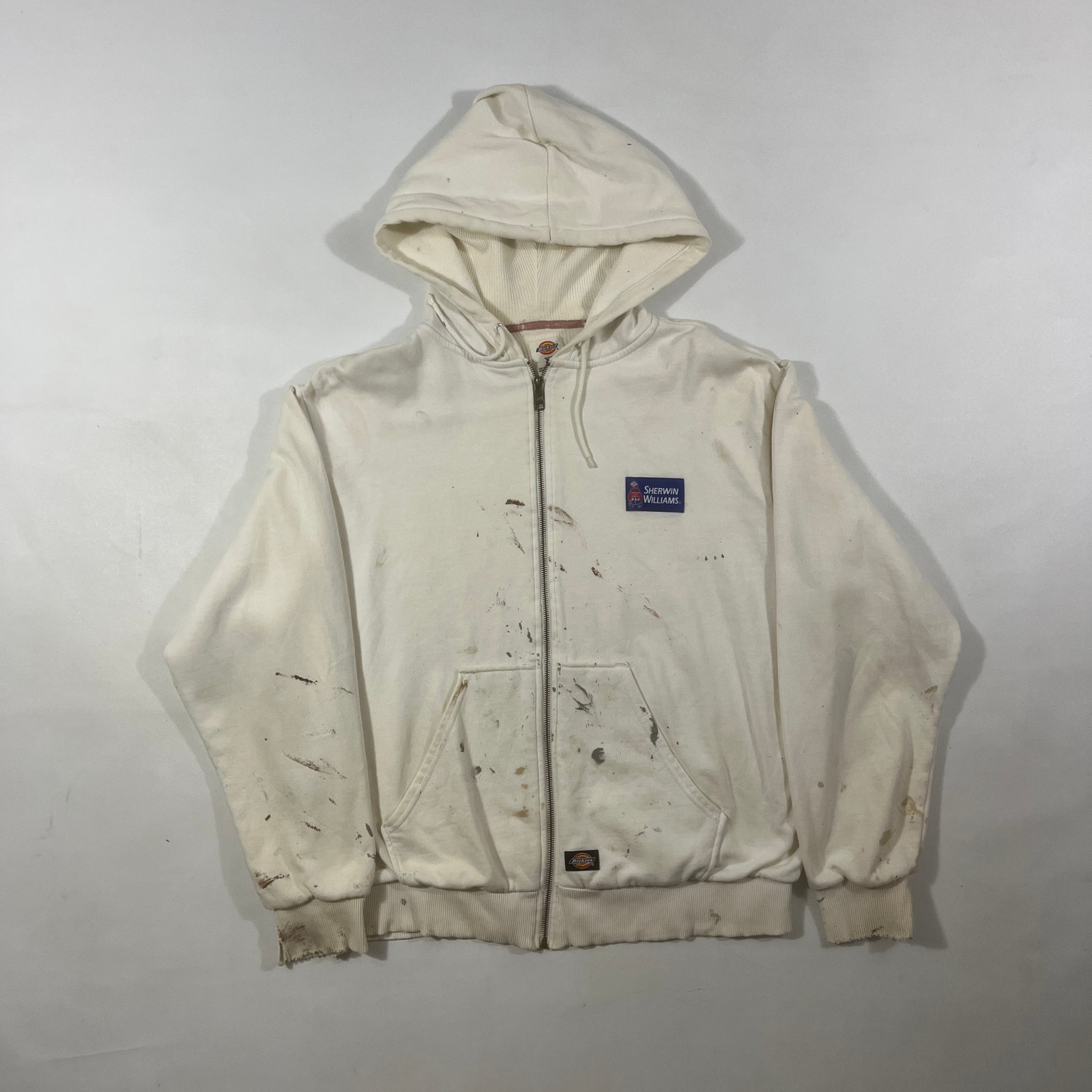 Vintage Dickies Sherwin Williams Painters Zip Up Hoodie White Workwear XL