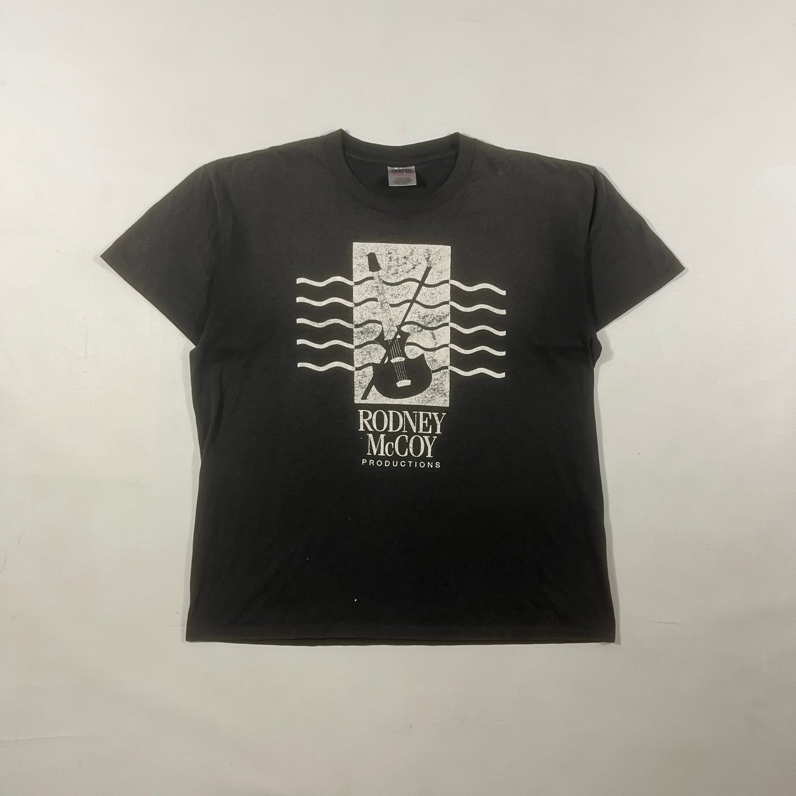 Vintage 90s Oneita Rodney McCoy Productions Guitar Promo Tee XL Faded Black