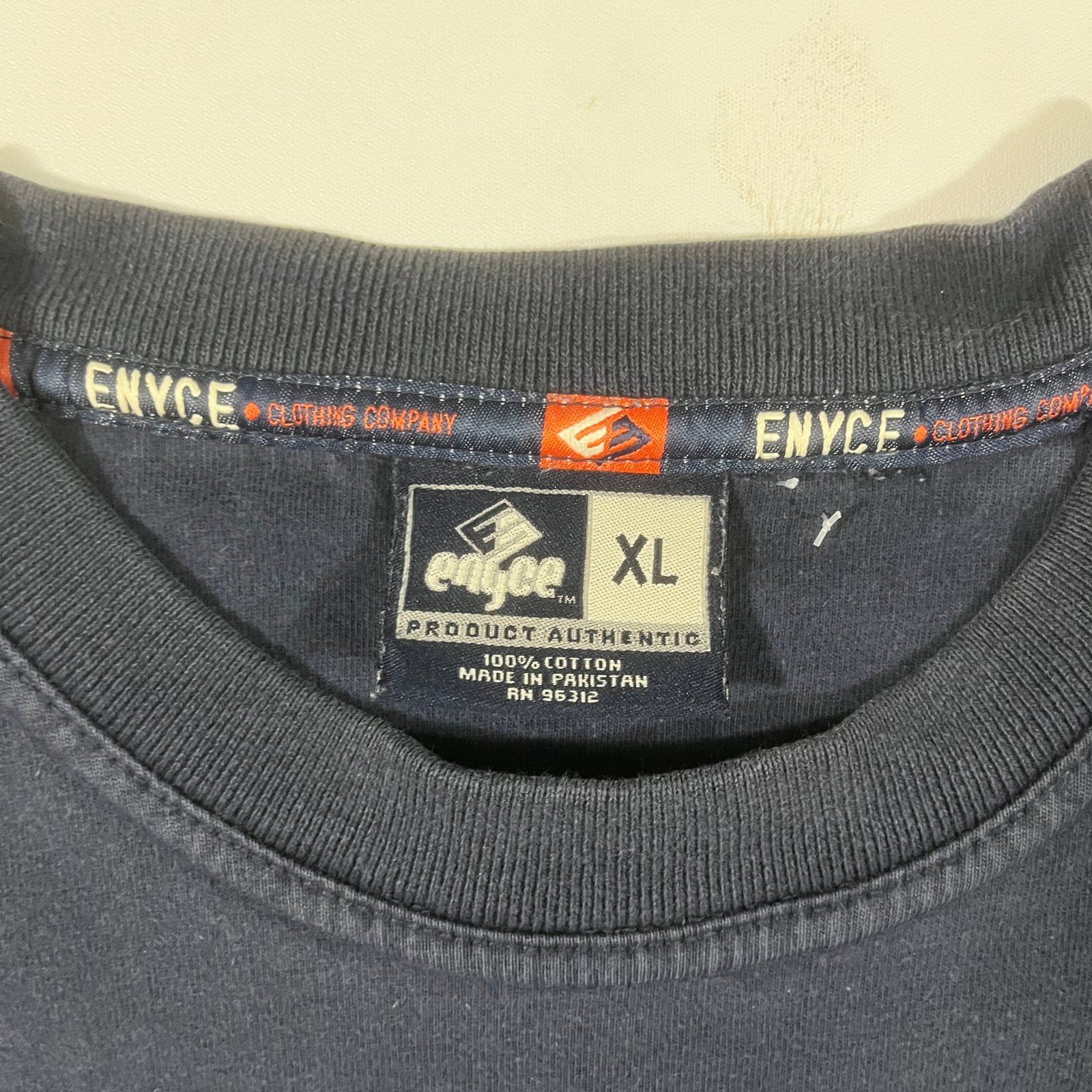 Vintage Y2K Enyce Navy Embroidered Grid Stitch Long Sleeve Mock Neck Shirt XL