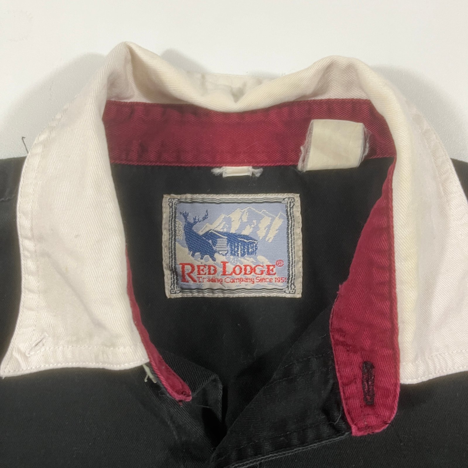 Vintage 90s Red Lodge Trading Co Black Cream Burgundy Zigzag Western Shirt
