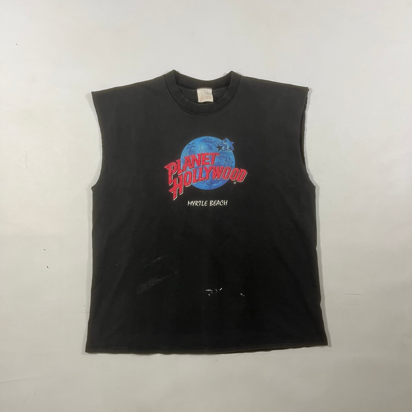 Vintage 90s Planet Hollywood Myrtle Beach Faded Black Sleeveless Muscle Tee XL