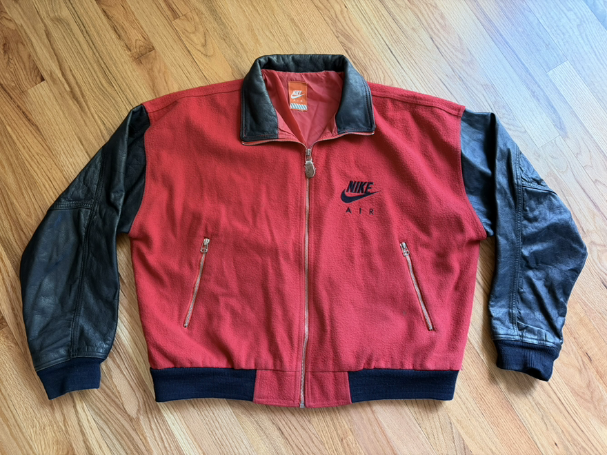 VINTAGE 90s NIKE AIR WOOL & LEATHER VARSITY JACKET - L/XL