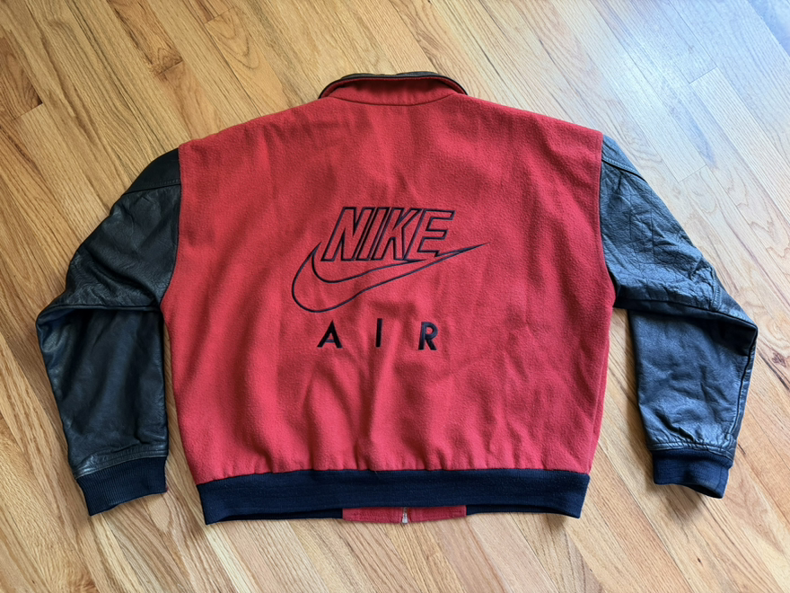 VINTAGE 90s NIKE AIR WOOL & LEATHER VARSITY JACKET - L/XL