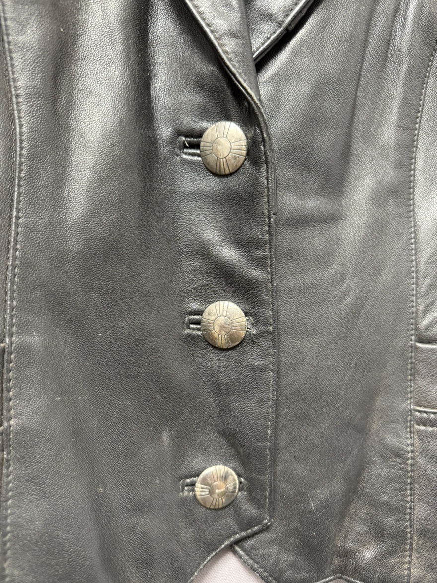 Vintage Pioneer Wear Cropped Black Leather Jacket - Sequin Eagle - Size 10