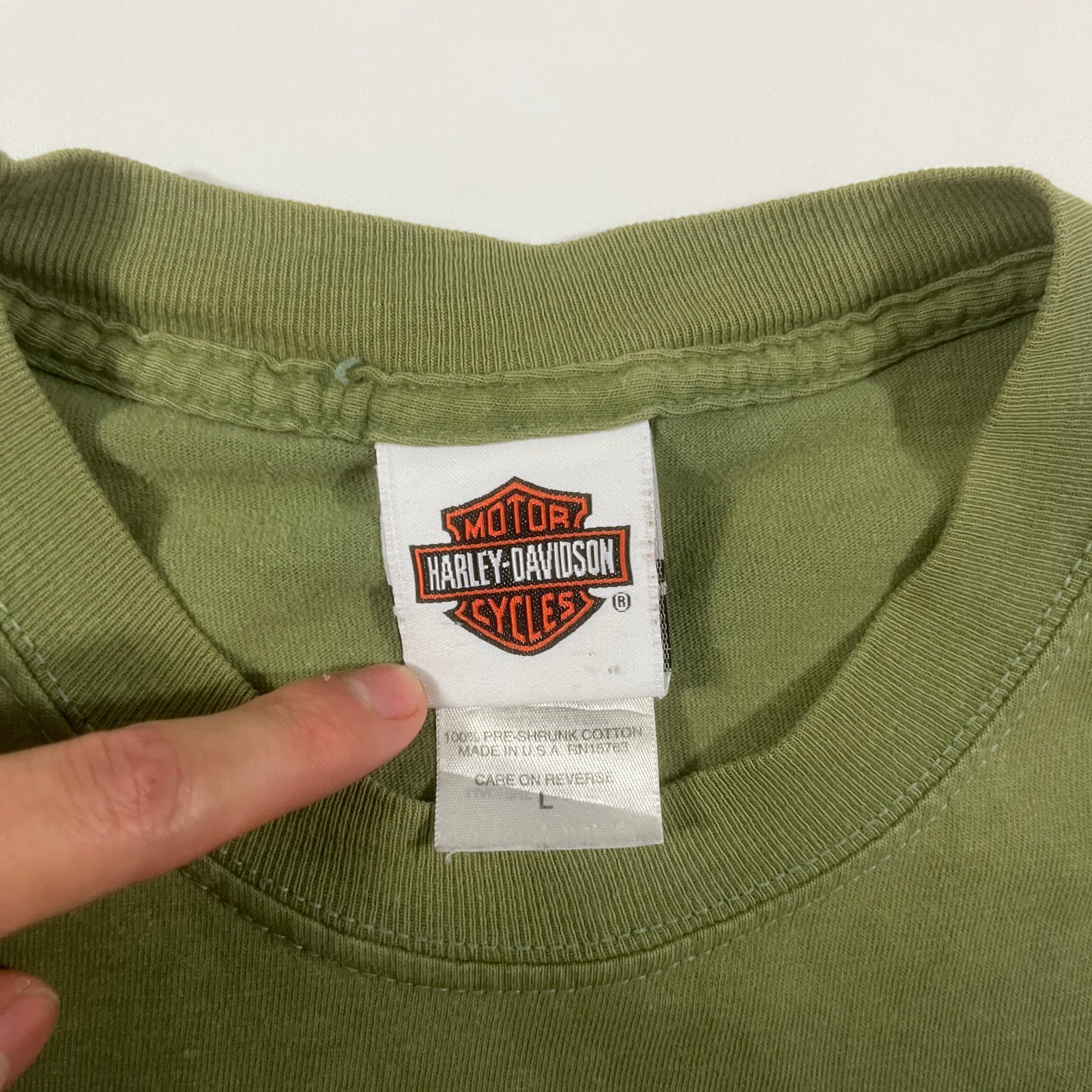 Vintage Harley-Davidson A.D. Farrow Co Columbus Ohio Olive Green Bar & Shield Tee L
