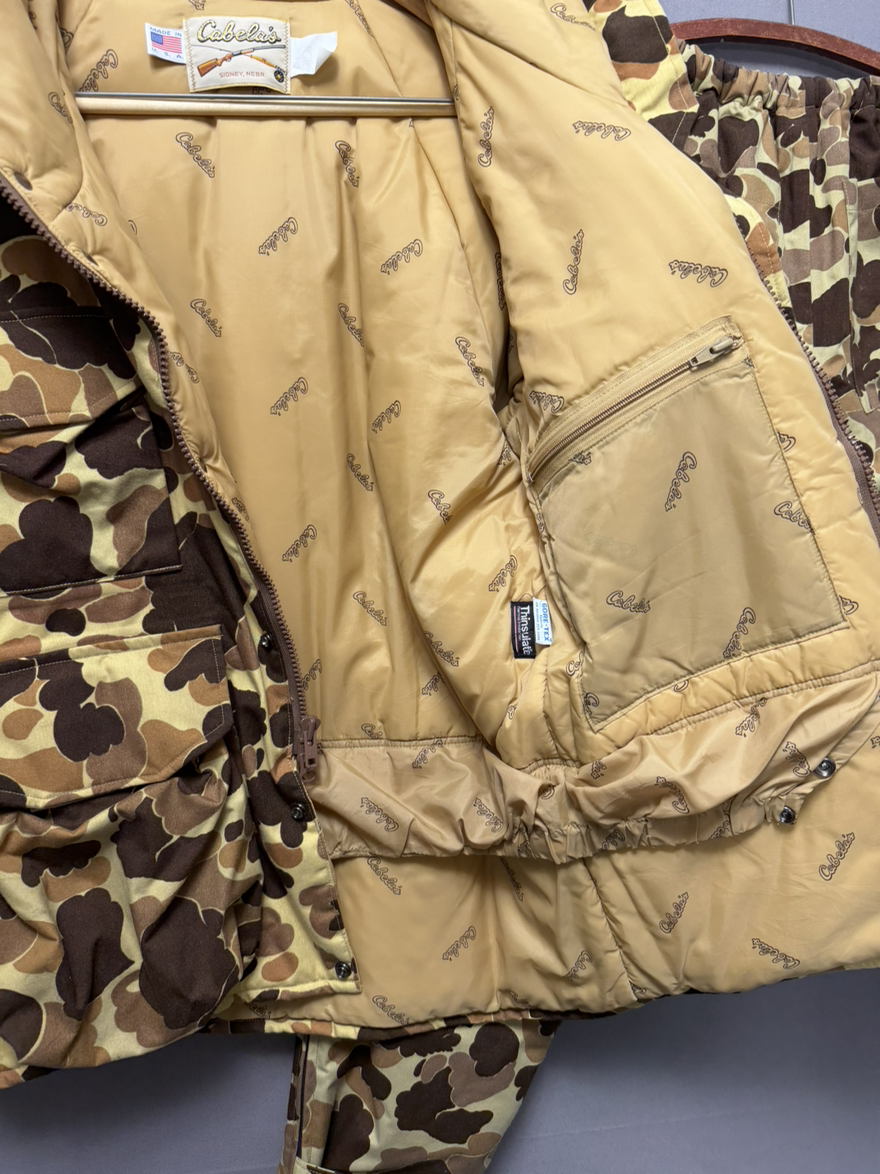 🦆 DEADSTOCK Vintage Cabela’s Duck Camo Hunting Suit Set (Jacket + Pants)