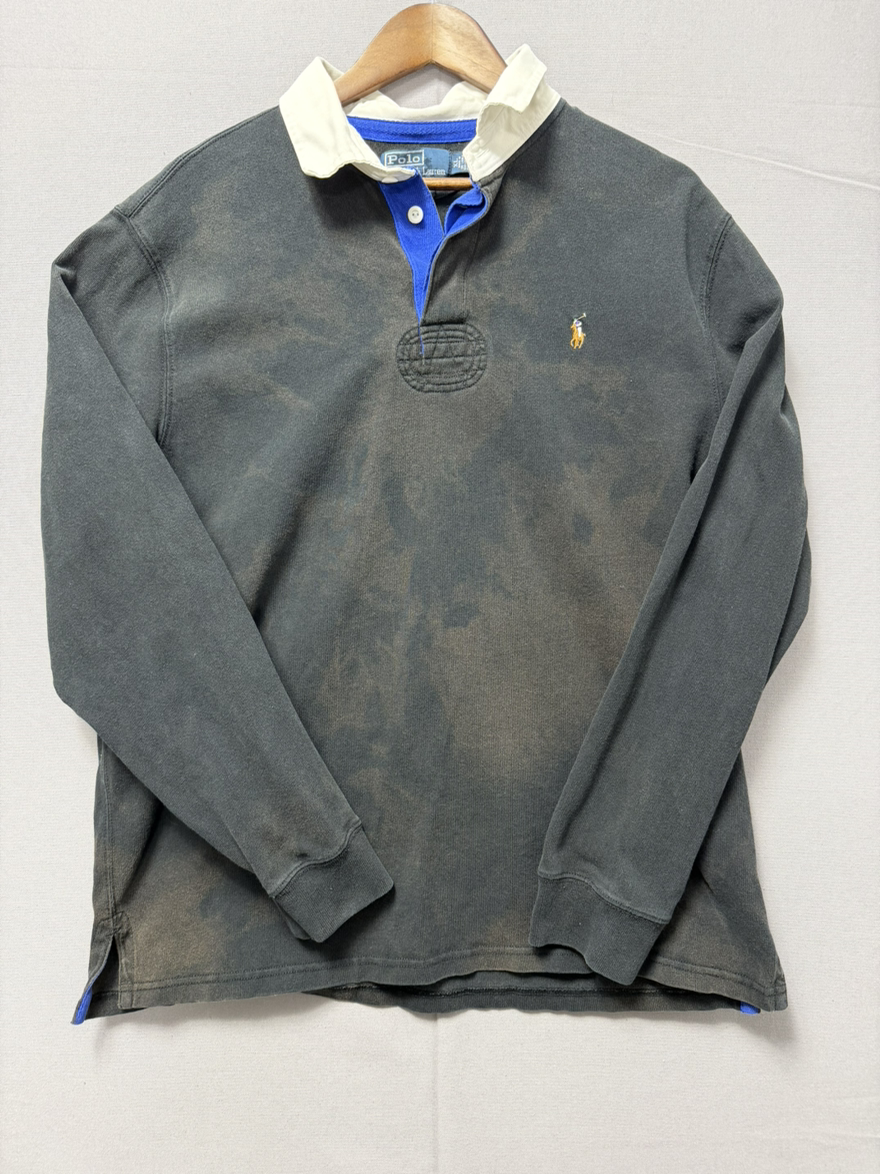 Vintage Polo Ralph Lauren Rugby Shirt XL Sunfaded Distressed Black Cotton