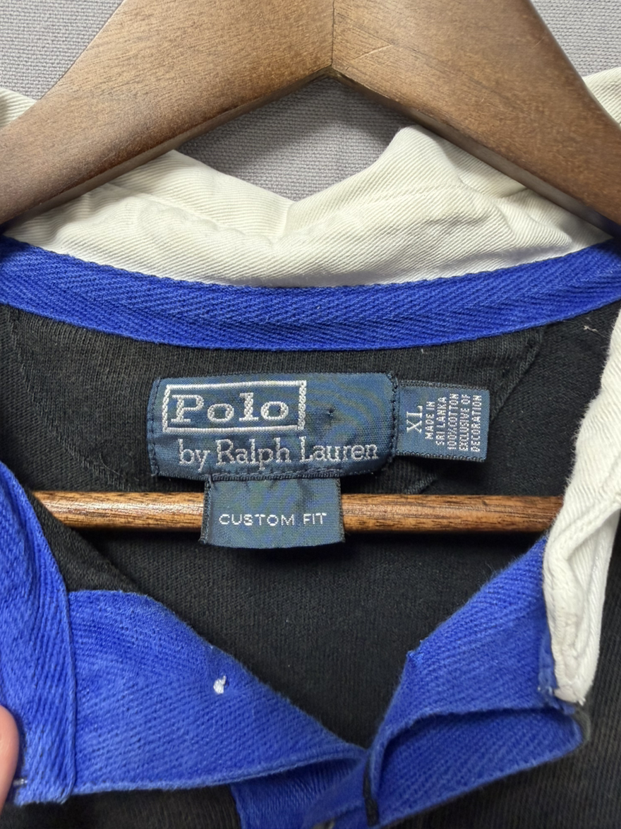 Vintage Polo Ralph Lauren Rugby Shirt XL Sunfaded Distressed Black Cotton