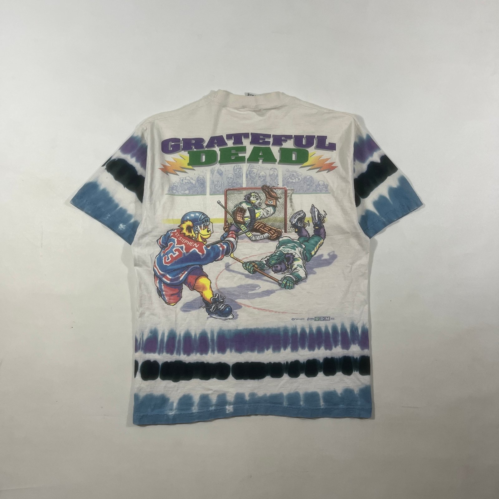 Vintage 1997 Grateful Dead Steal Your Faceoff Hockey Liquid Blue Tie Dye Tee L