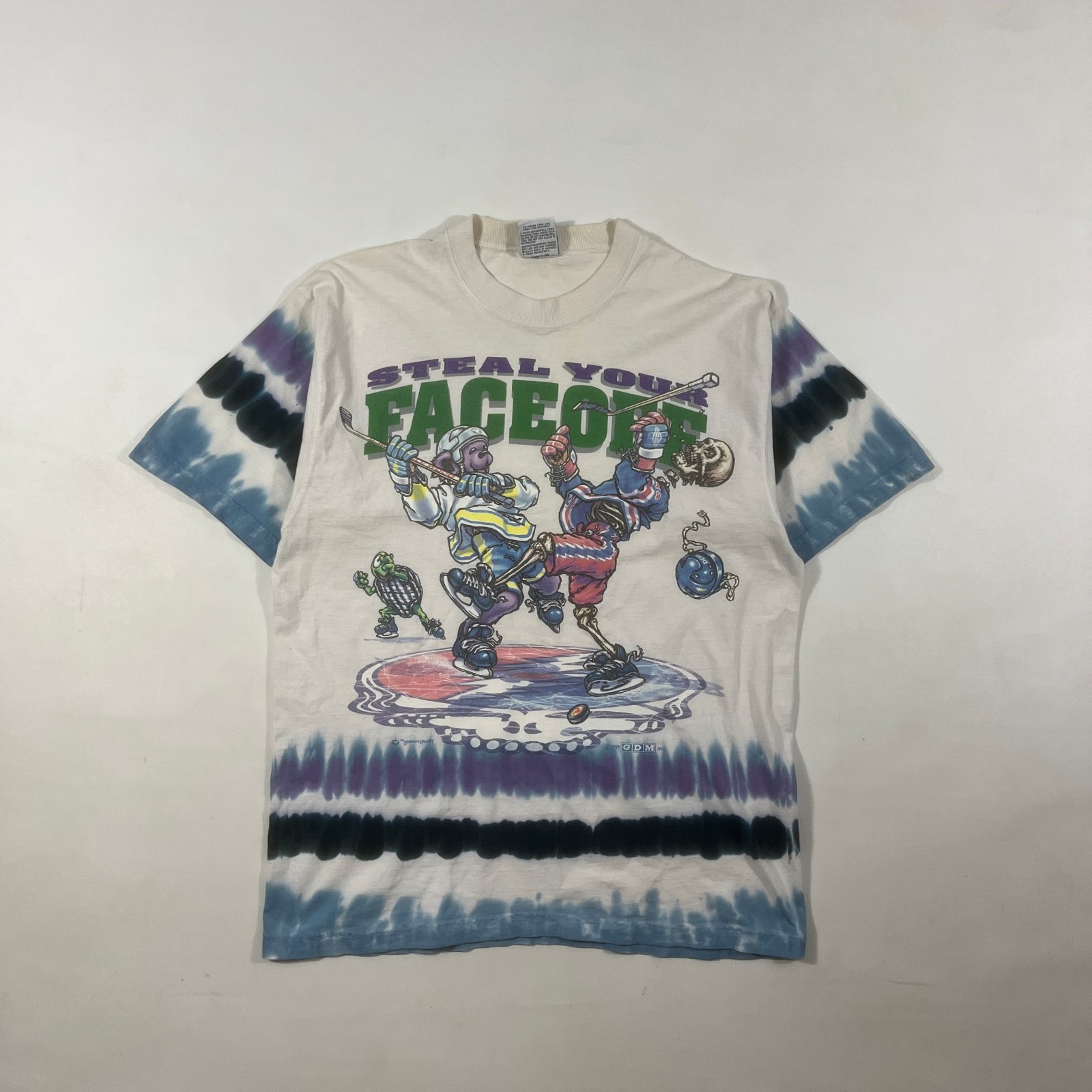 Vintage 1997 Grateful Dead Steal Your Faceoff Hockey Liquid Blue Tie Dye Tee L