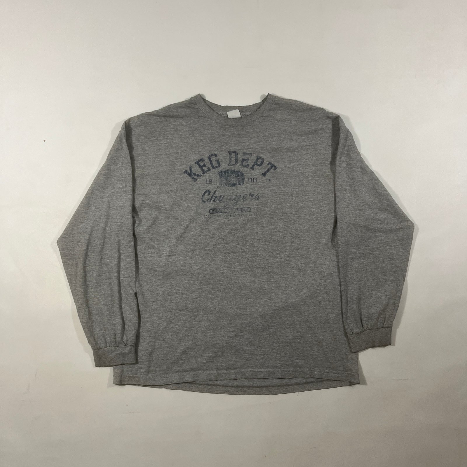 Vintage Y2K Keg Dept Chargers 1908 Faded Graphic Long Sleeve Tee 2XL