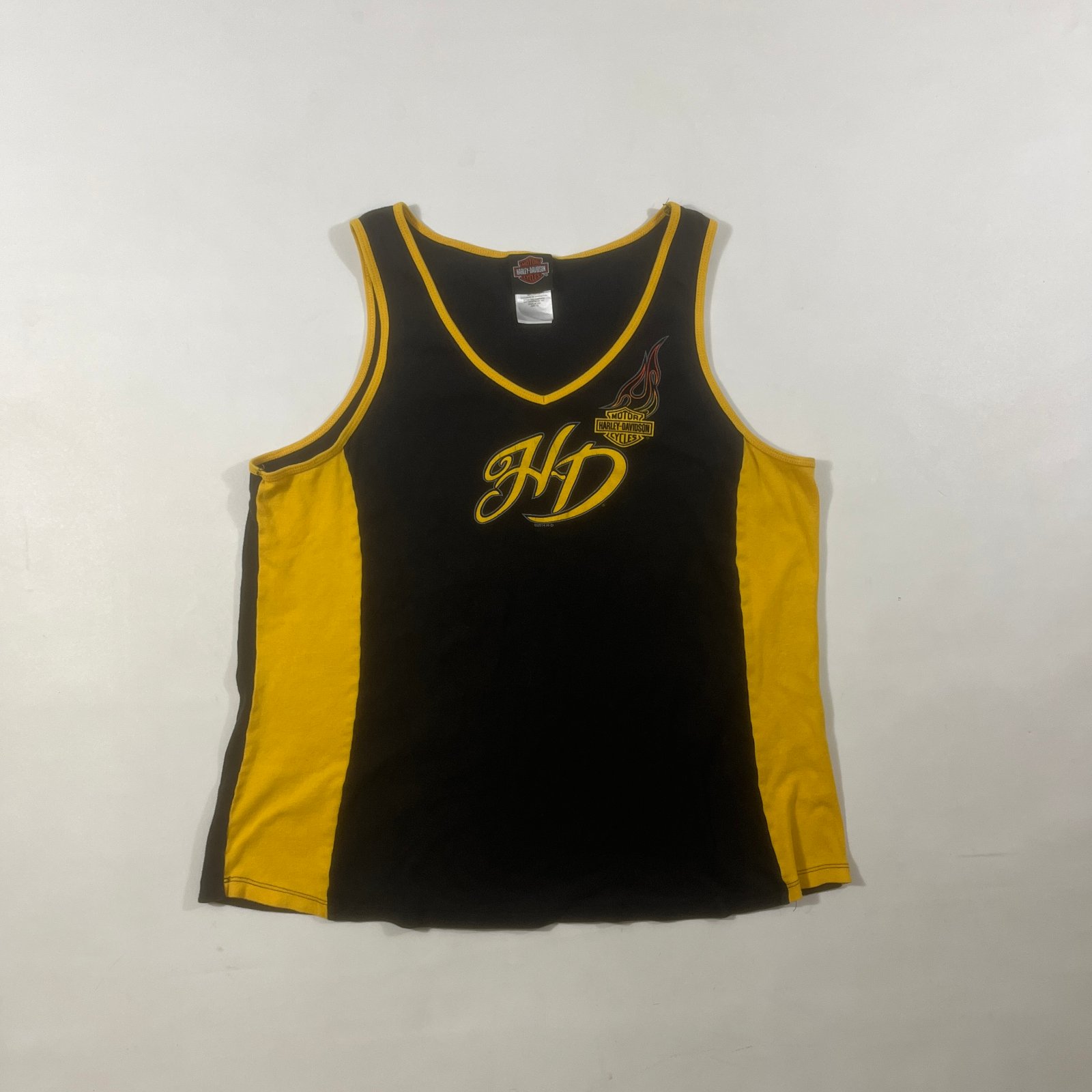 Harley-Davidson Black Yellow Flames HD V-Neck Tank Top LaVale MD LT