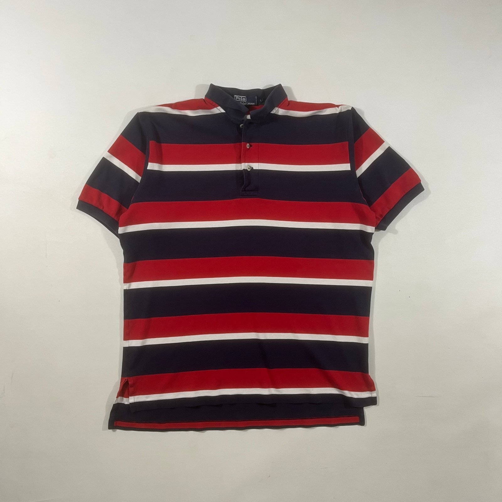 Vintage Polo Ralph Lauren Navy Red White Block Striped Polo Shirt L