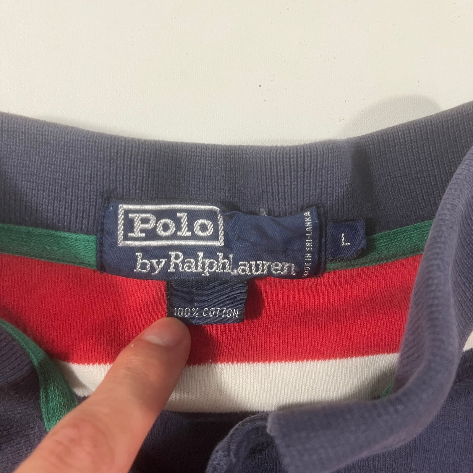 Vintage Polo Ralph Lauren Navy Red White Block Striped Polo Shirt L