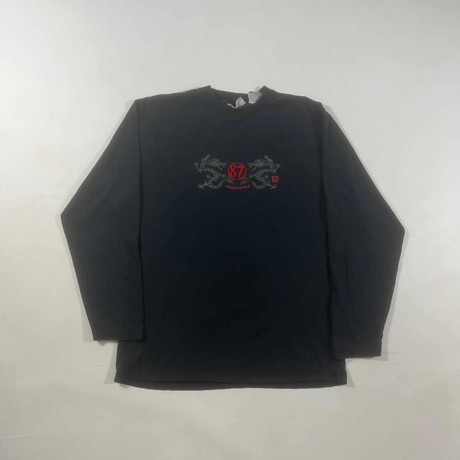 Vintage Y2K Aeropostale Embroidered Dragon 87 Long Sleeve Tee Black L
