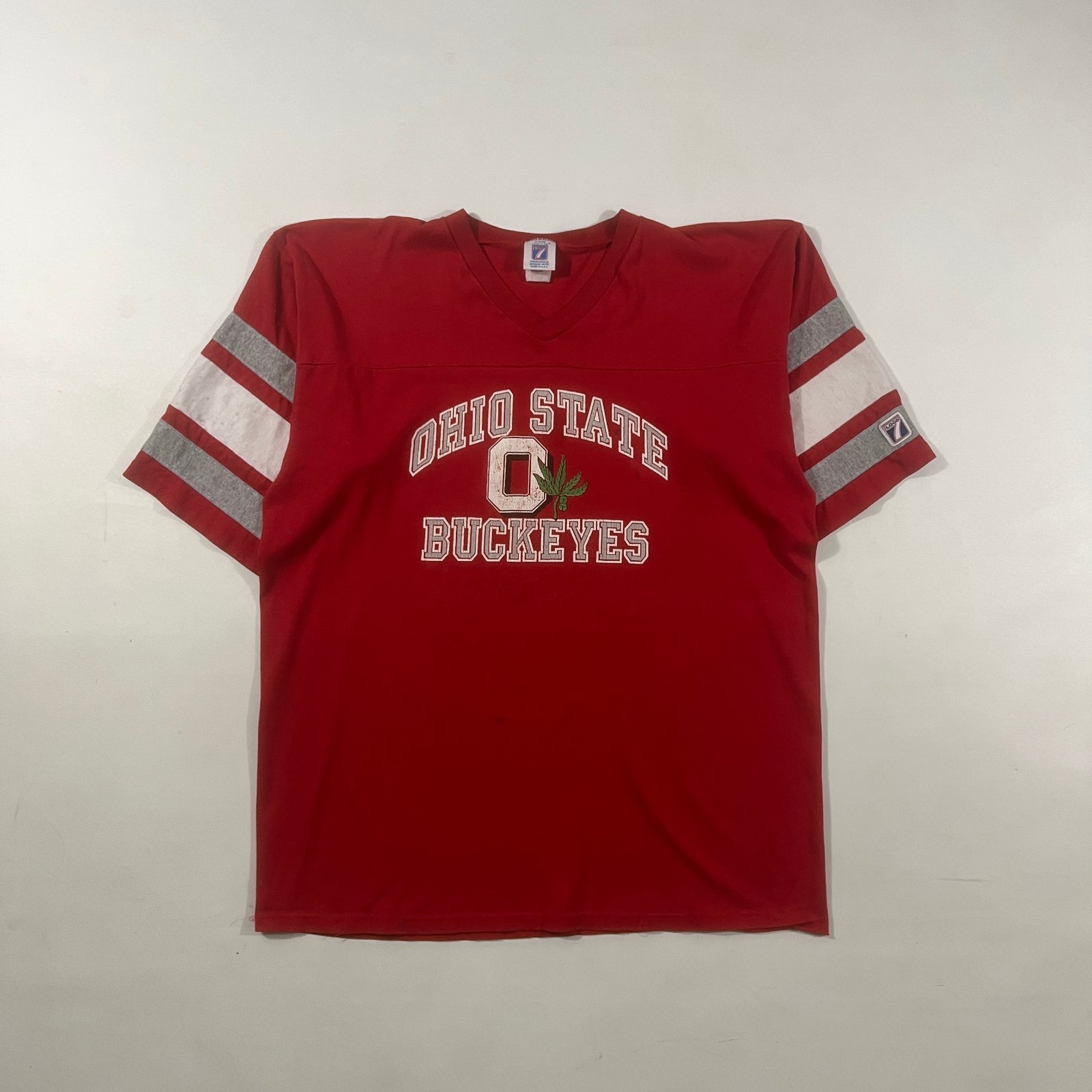 Vintage 90s Logo 7 Ohio State Buckeyes Red Striped Sleeve Jersey Tee XL