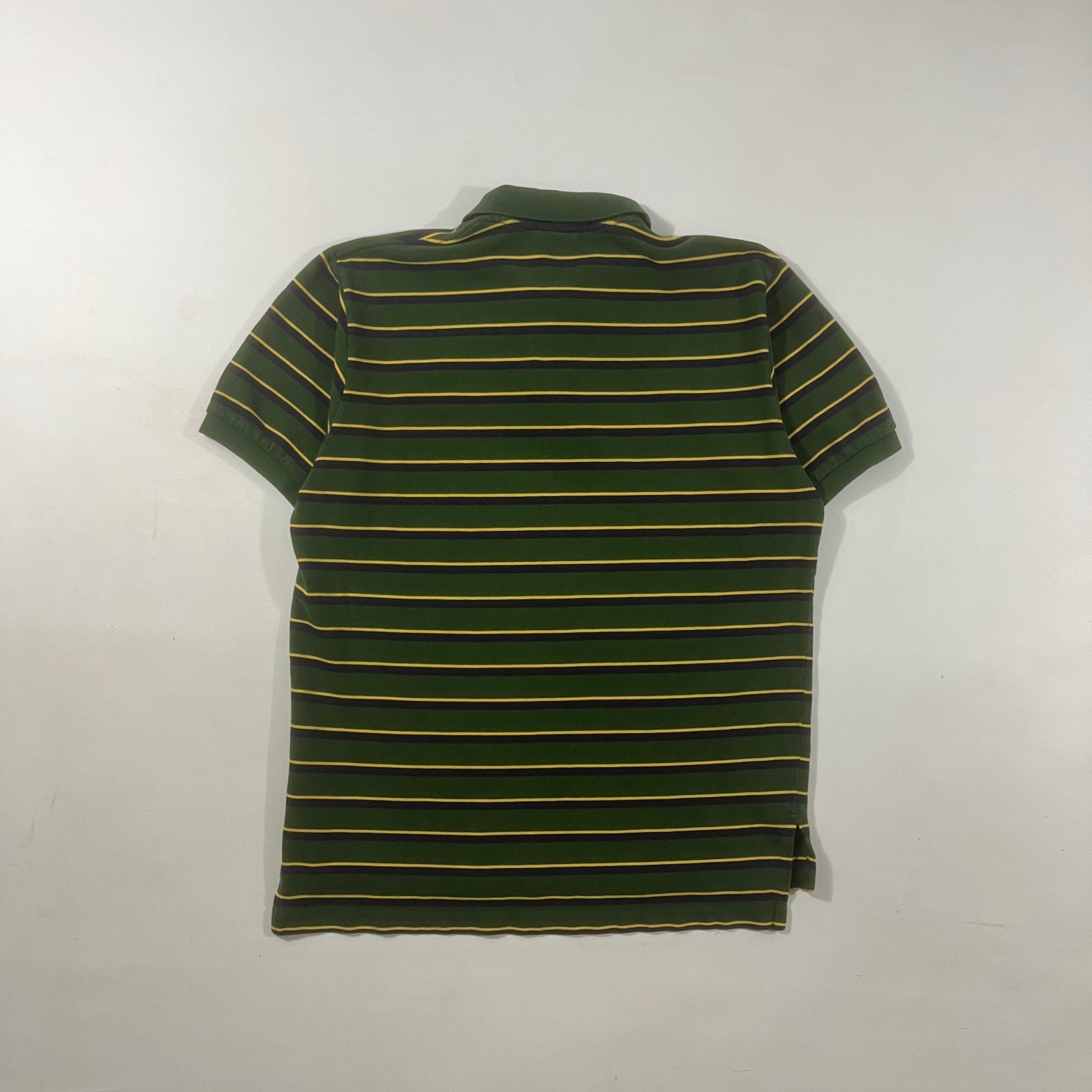 Vintage Polo Ralph Lauren Green Yellow Navy Striped Pique Polo Shirt L