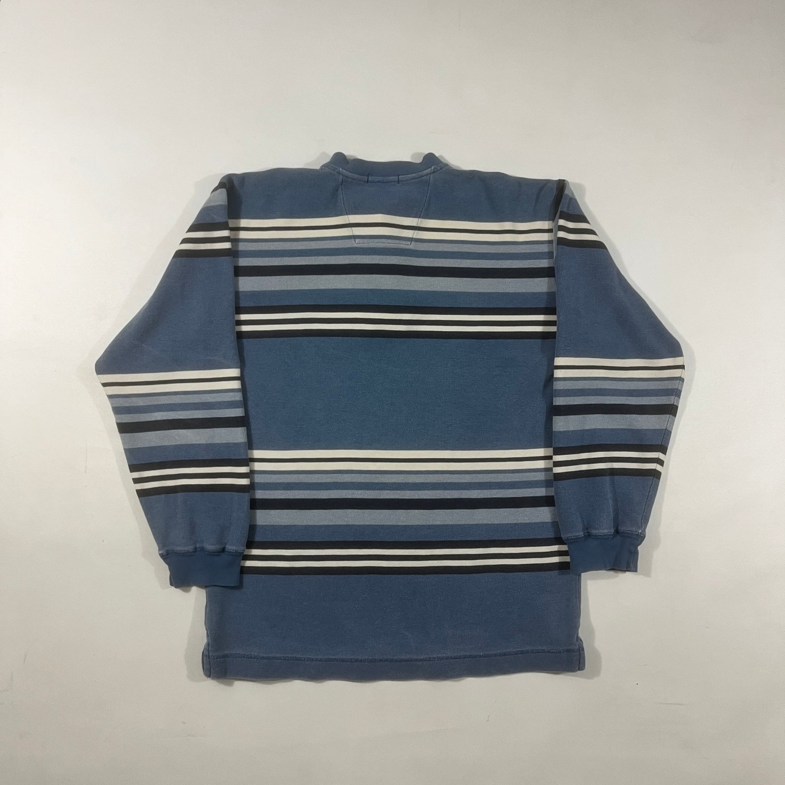 Vintage 90s Nautica Blue Striped Waffle Knit Henley Long Sleeve Shirt L