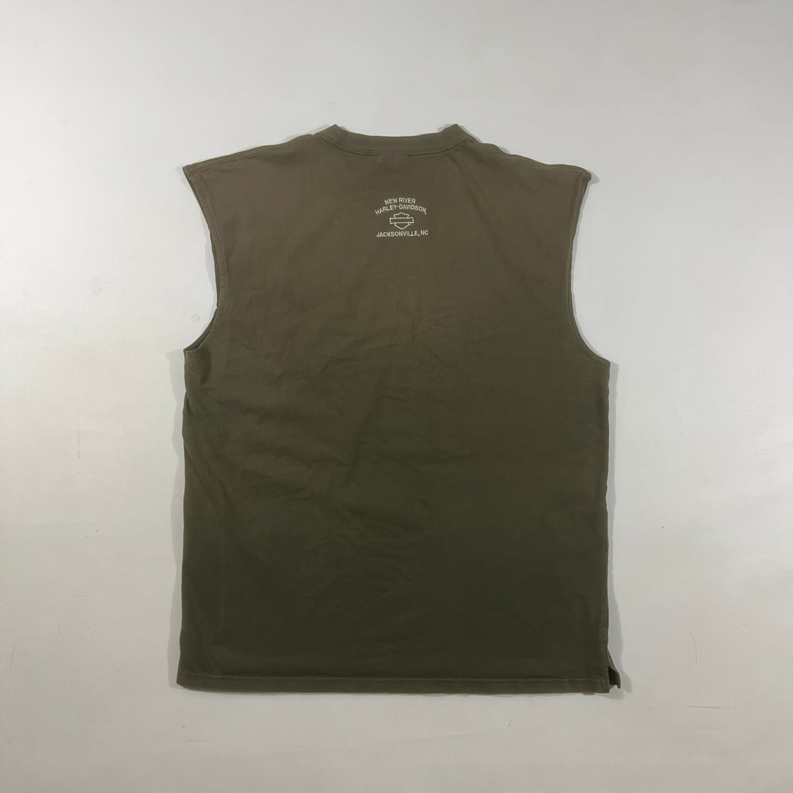 Vintage Harley-Davidson Olive Green Embroidered Pocket Muscle Tank Sleeveless Tee
