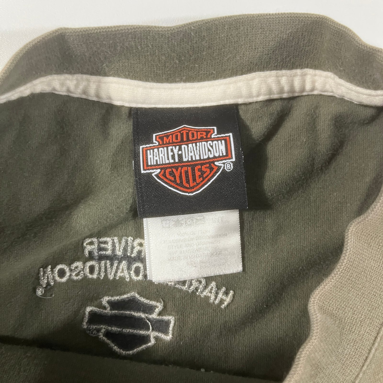 Vintage Harley-Davidson Olive Green Embroidered Pocket Muscle Tank Sleeveless Tee