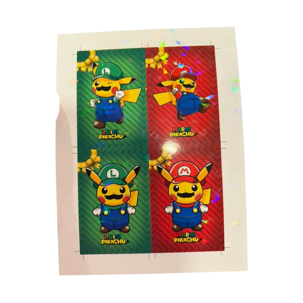 Pokémon Mario & Luigi Pikachu Poncho Christmas Card Database Uncut Sheet Rare!