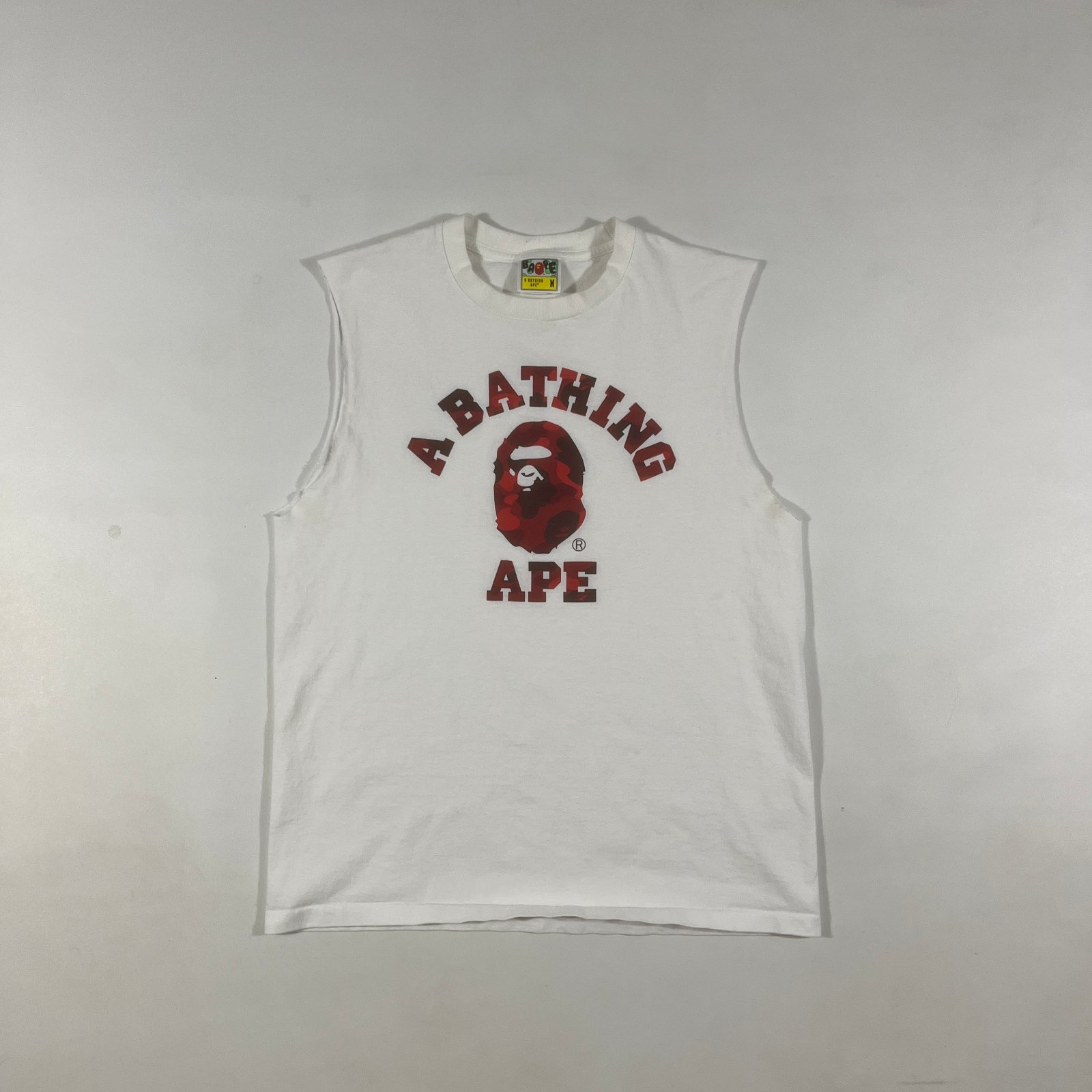 BAPE A Bathing Ape Red Camo College Logo Sleeveless Muscle Tee White M