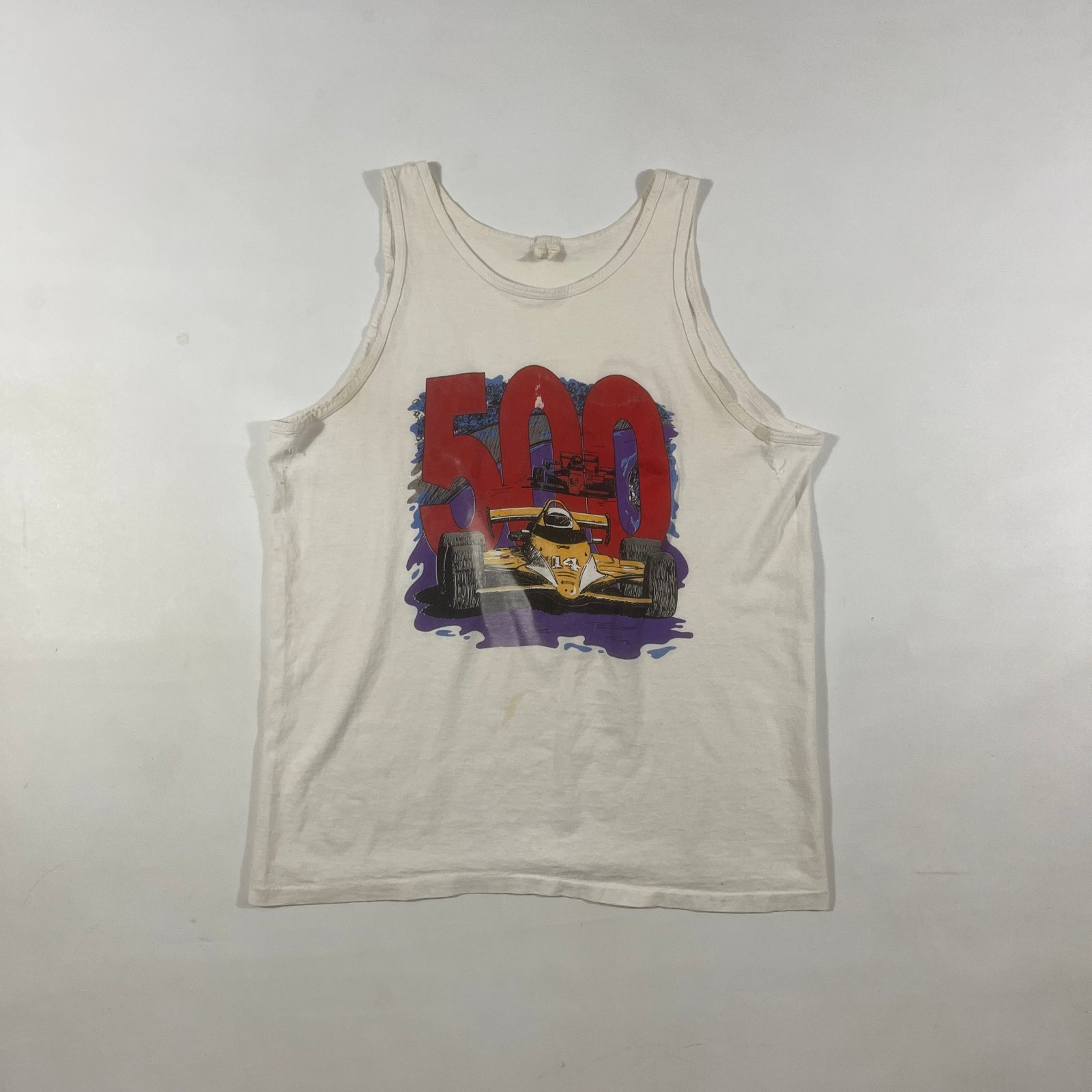 Vintage 90s Indy 500 Race Car Graphic Single Stitch Tank Top L