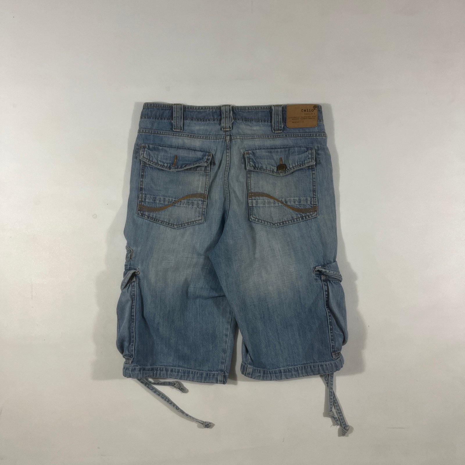 Celio Denim Y2K Light Wash Baggy Denim Cargo Jorts Shorts W34