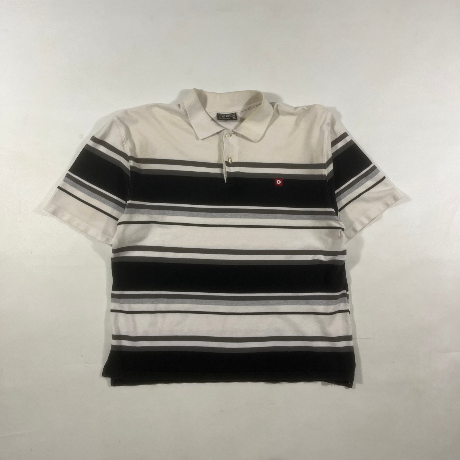 Vintage Y2K South Pole Cream Black Striped Short Sleeve Polo Shirt XL