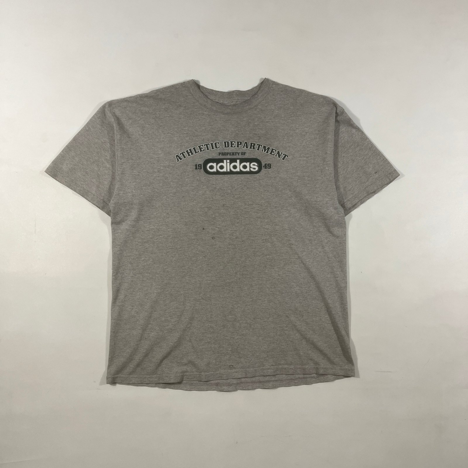 Vintage Adidas Athletic Department 1949 Spellout Gray T-Shirt