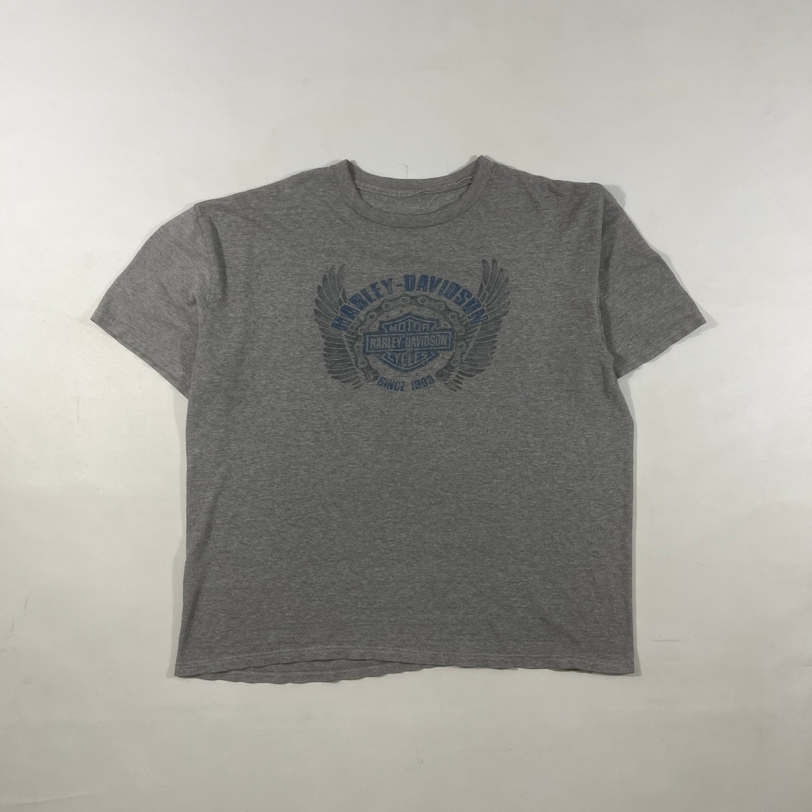 Vintage Harley-Davidson Chi-Town Tinley Park IL Winged Logo Graphic Tee Gray