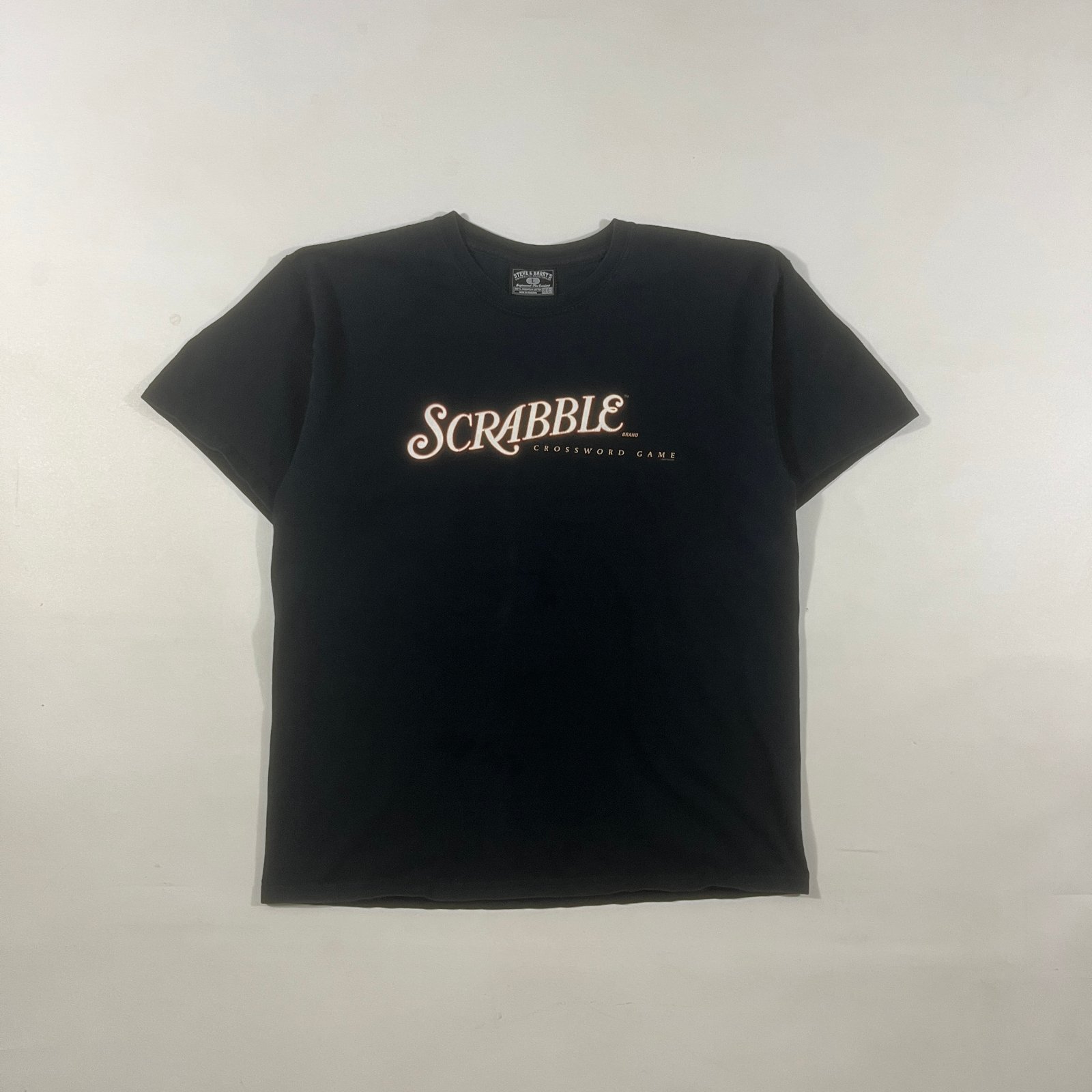 Vintage Y2K Steve & Barry's Scrabble Crossword Game Black Graphic Tee L