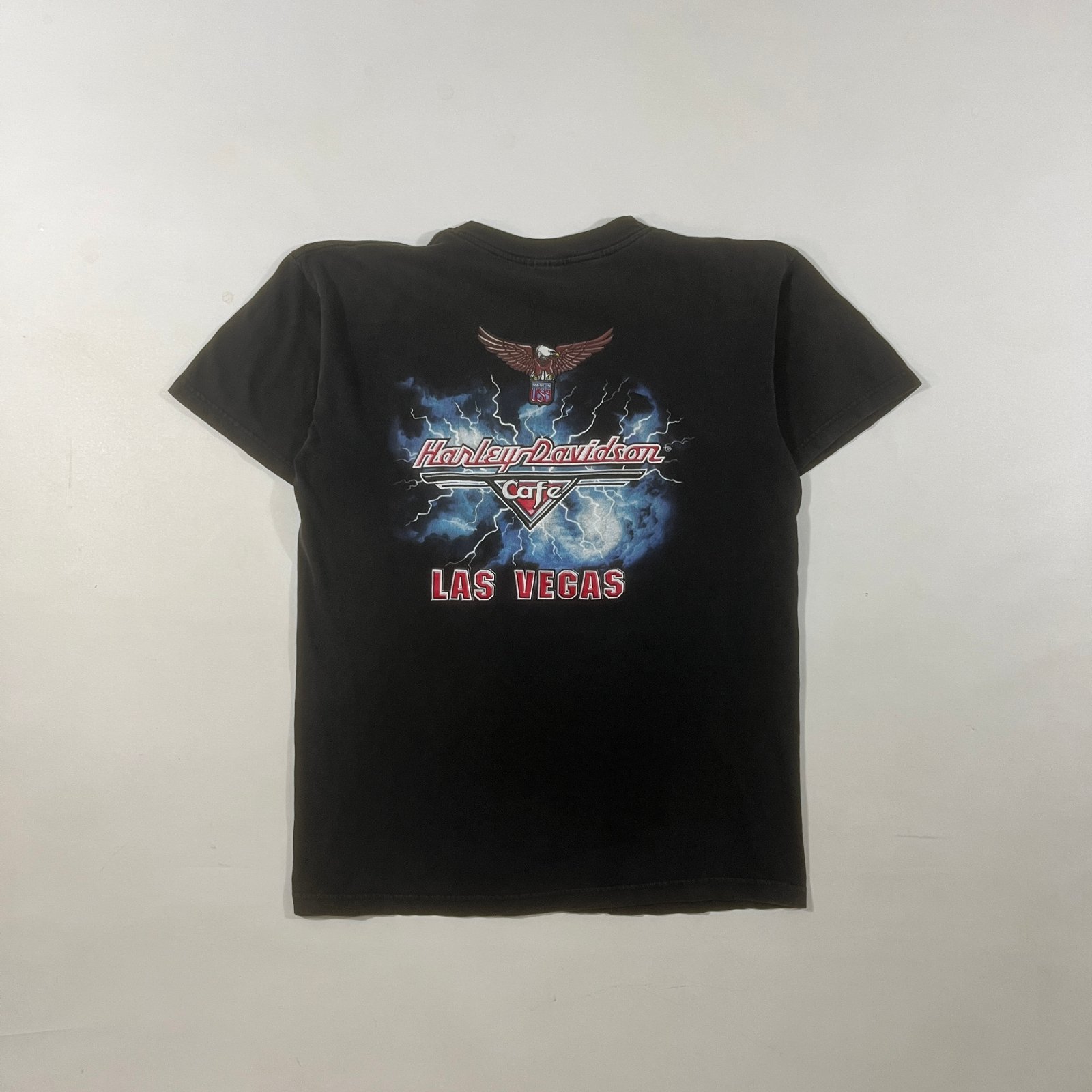 Vintage Harley-Davidson Cafe Las Vegas Lightning Eagle Graphic Tee Black