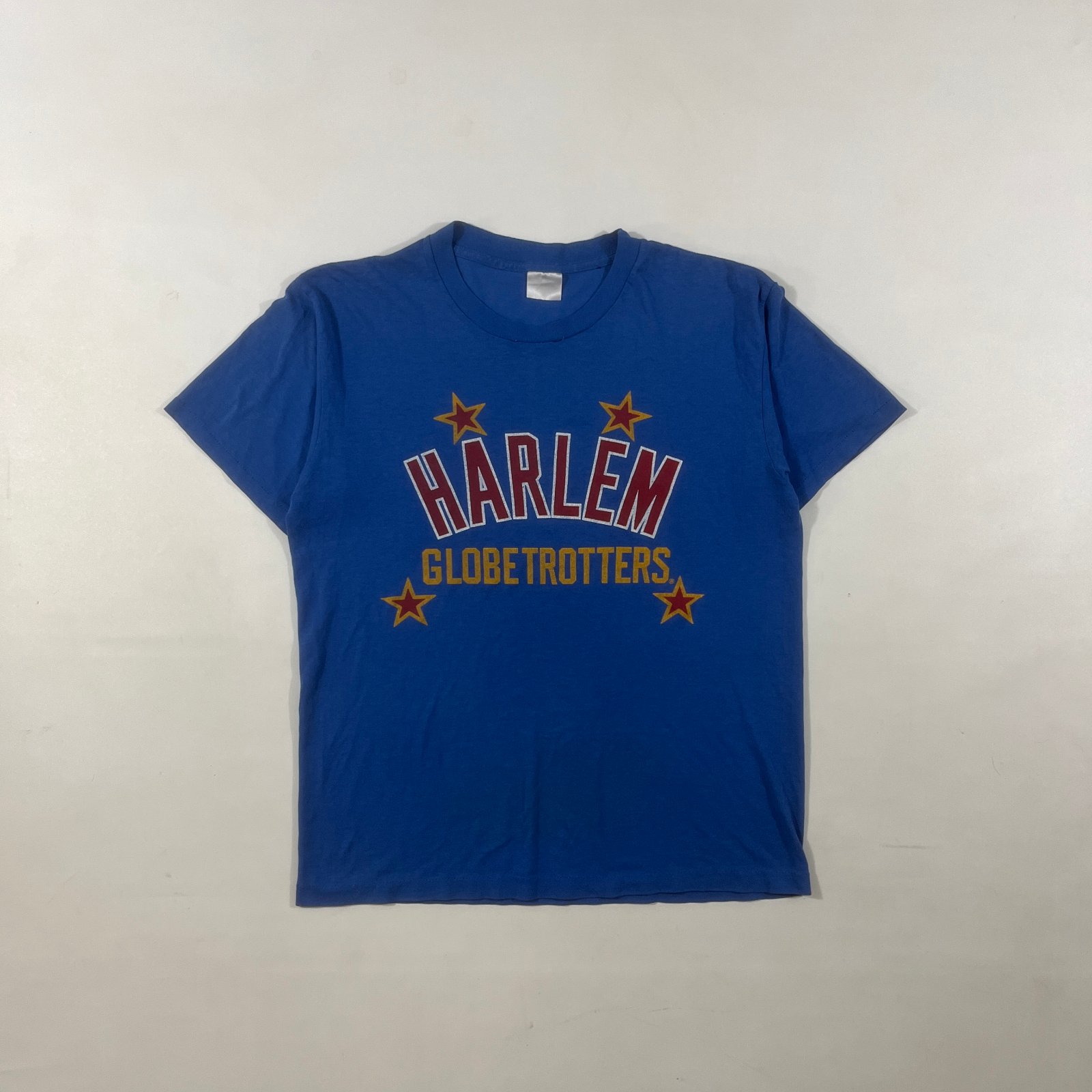 Vintage Harlem Globetrotters Royal Blue Spellout Star Graphic Basketball Tee