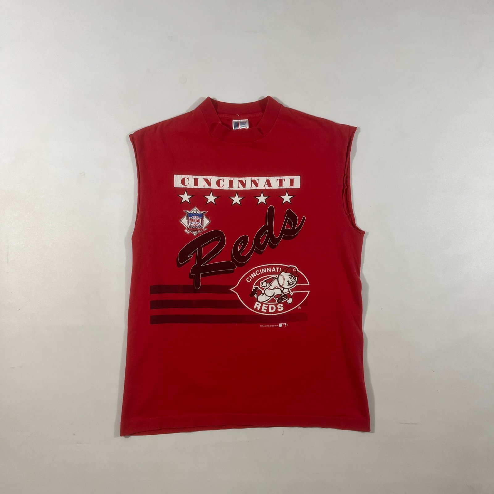 Vintage 1991 Cincinnati Reds Cut Off Sleeveless MLB Tee Red Made in USA L