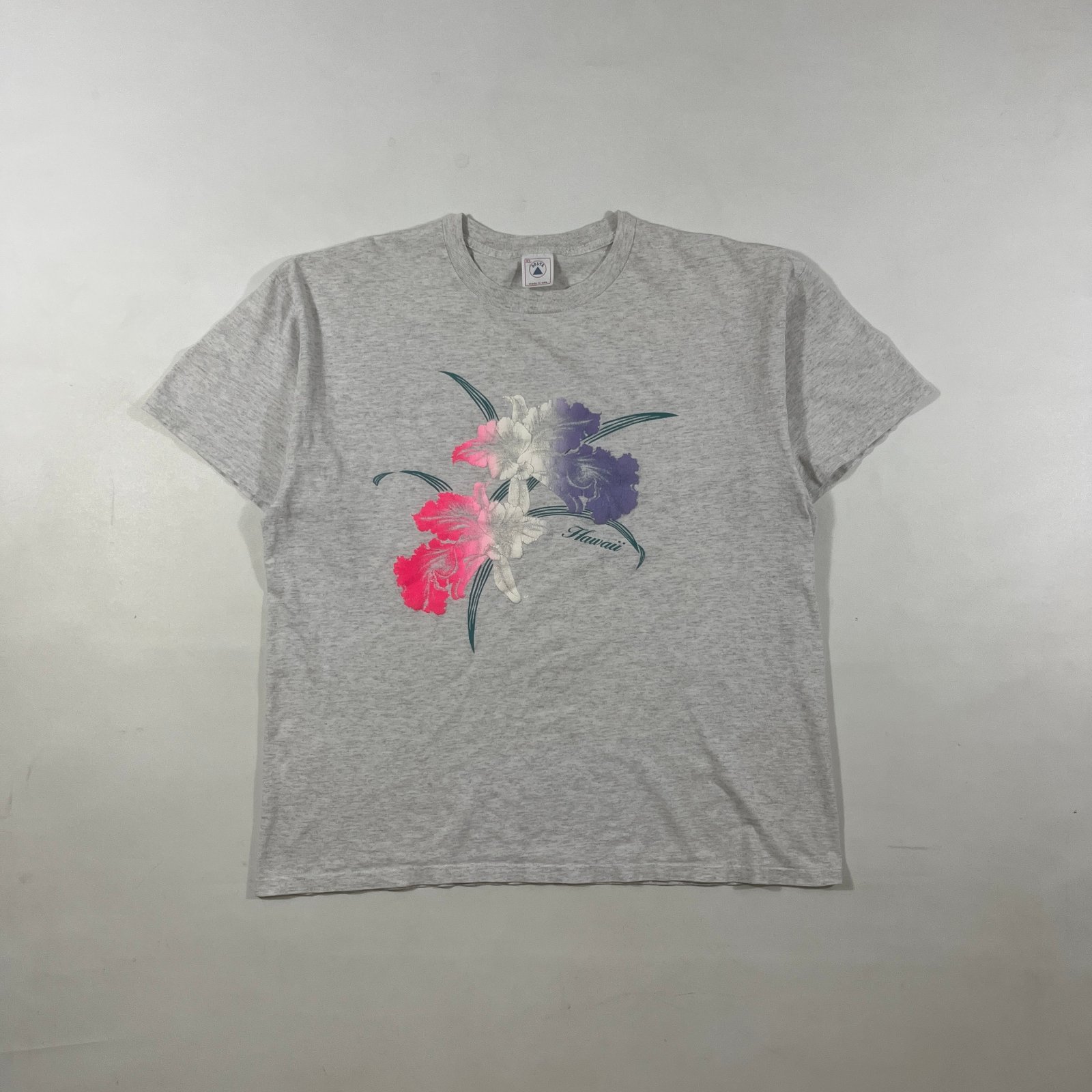 Vintage 90s Delta Hawaii Tropical Floral Souvenir T-Shirt Heather Gray XL
